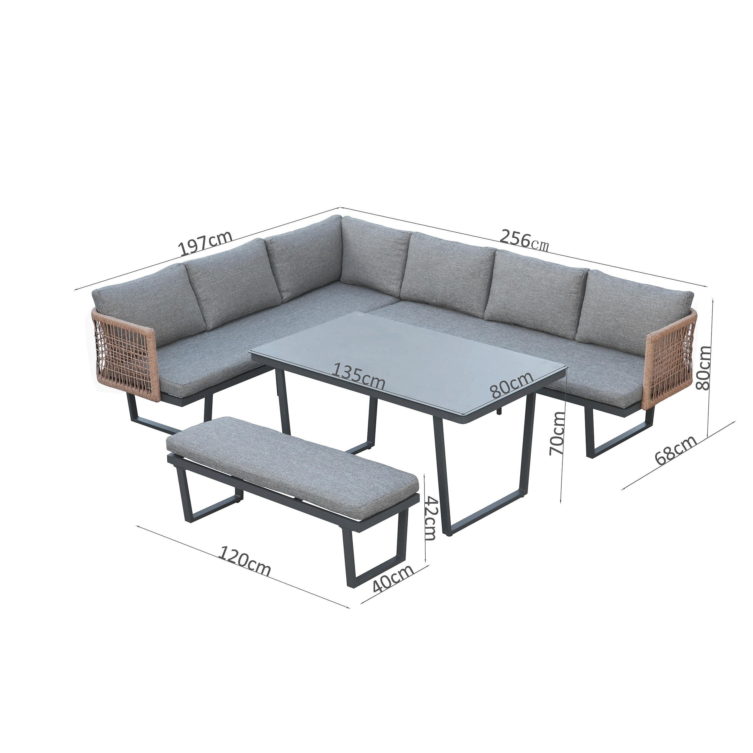 POCOline Gartensitzgruppe Cancun grau Alu