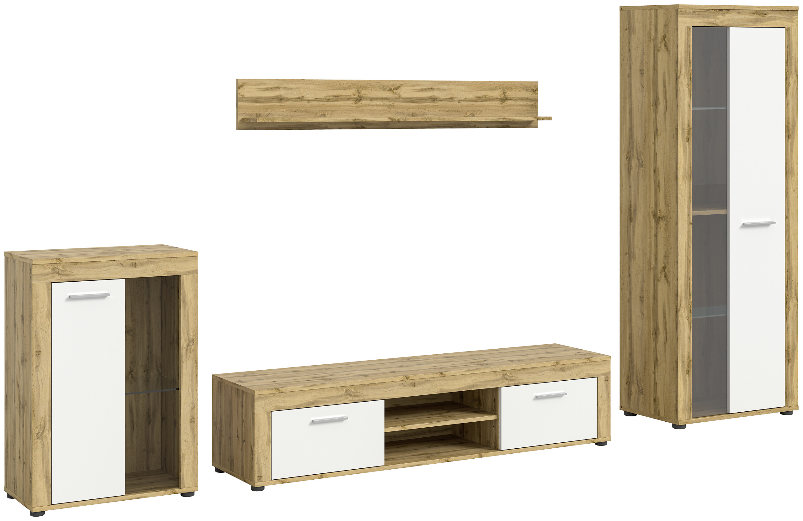 Wohnwand Jam Eiche Wotan Nachbildung weiß B/H/T: ca. 310x169x35 cm Wohnwand Jam Eiche Wotan Nachbildung weiß B/H/T: ca. 310x169x35 cm