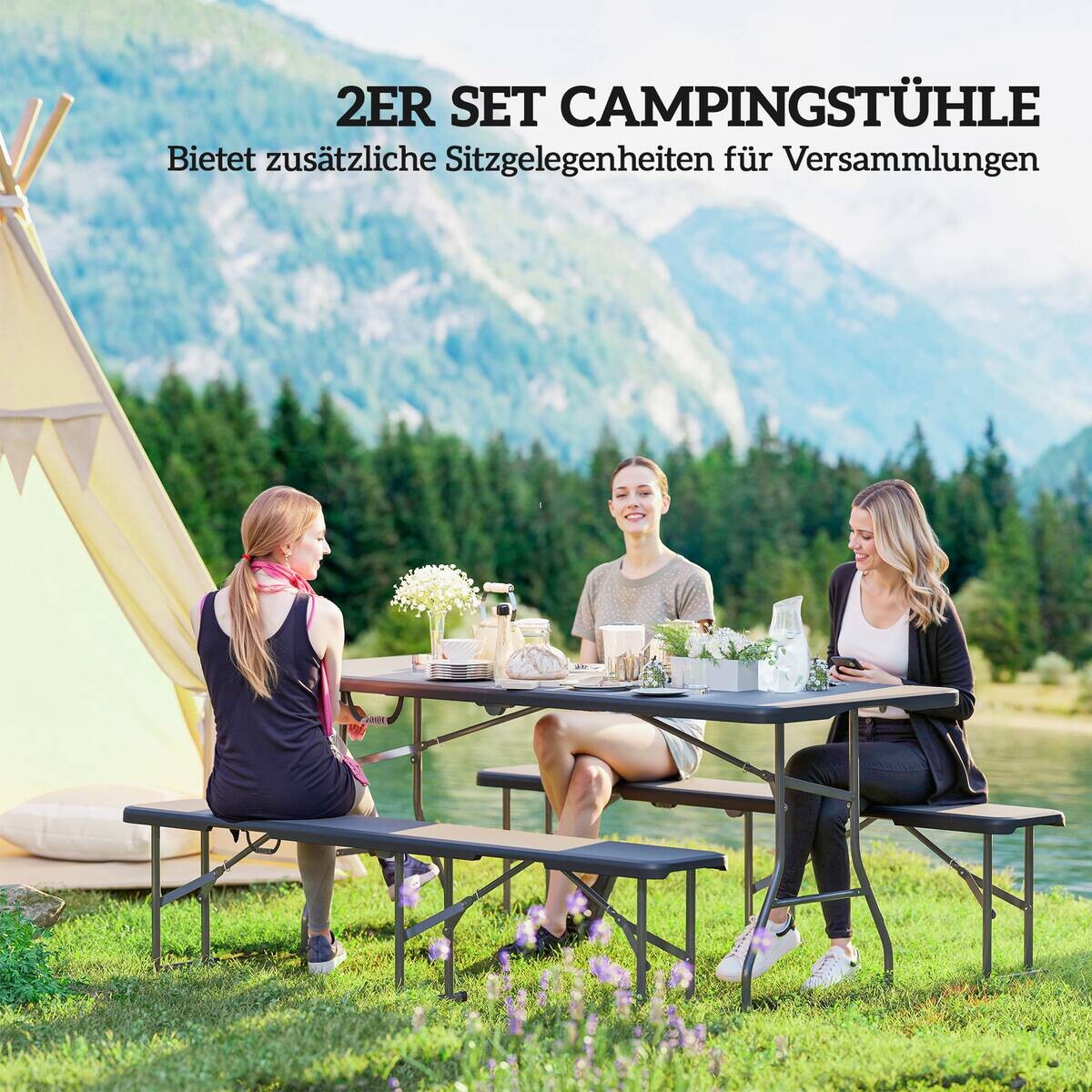 Outsunny Bierbank schwarz Kunststoff B/H/L: ca. 28x42x182 cm