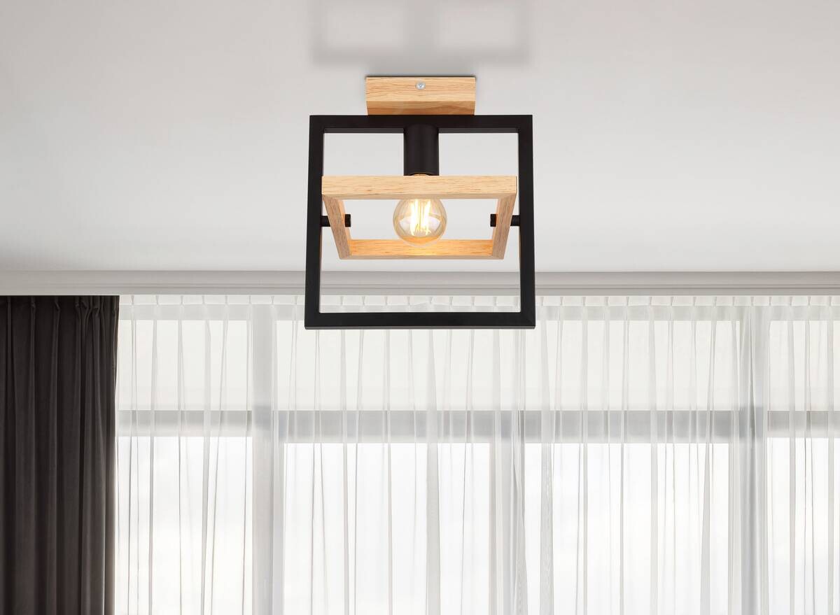 GLOBO Deckenleuchte dunkelbraun Holz B/H/T: ca. 19,8x28x25 cm E27 1 Brennstellen
