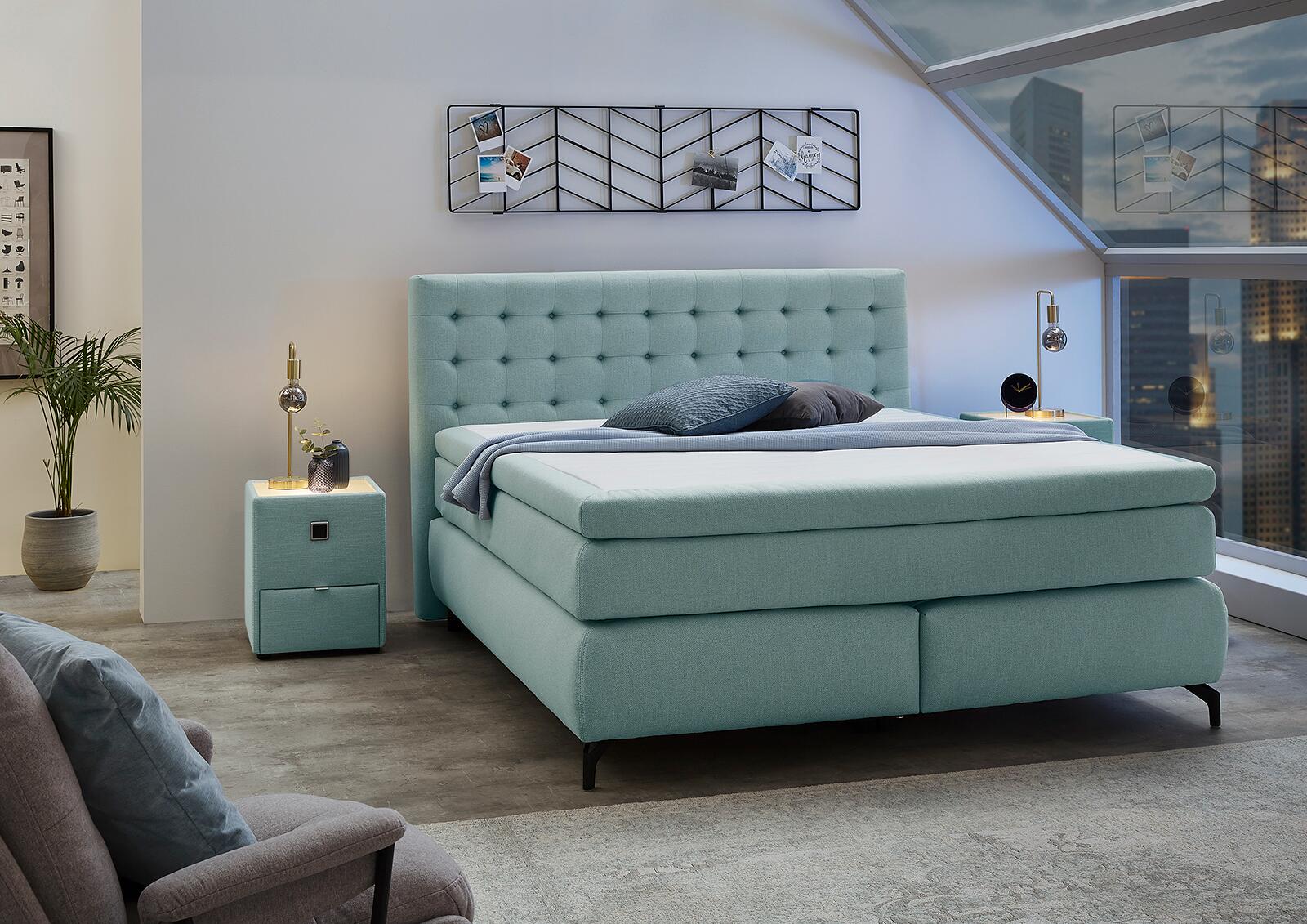 Boxspringbett  türkis Flachgewebe Liegefläche B/L: ca. 180x200 cm