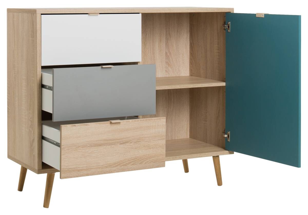 Kommode Cuba Eiche Sonoma Nachbildung weiß grau petrol B/H/T: ca. 103x87x40 cm