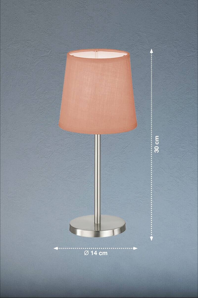 easy! by FHL Tischleuchte 850226 Eve rosa nickel matt Textil Metall H/D: ca. 30x14 cm E14 1 Brennstellen