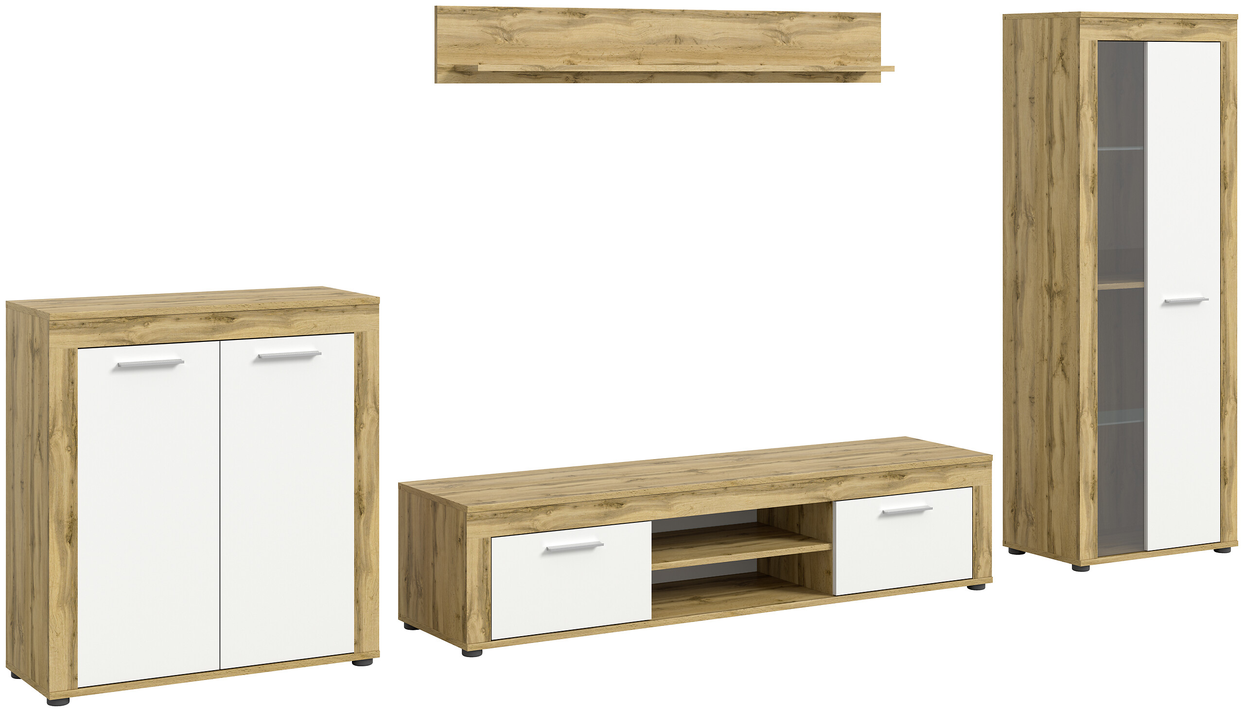 Wohnwand Jam Eiche Wotan Nachbildung weiß B/H/T: ca. 330x159x35 cm