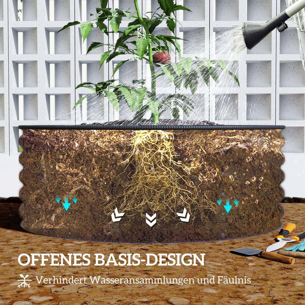 Outsunny Hochbeet cremeweiß Stahl B/H/L: ca. 120x43x120 cm