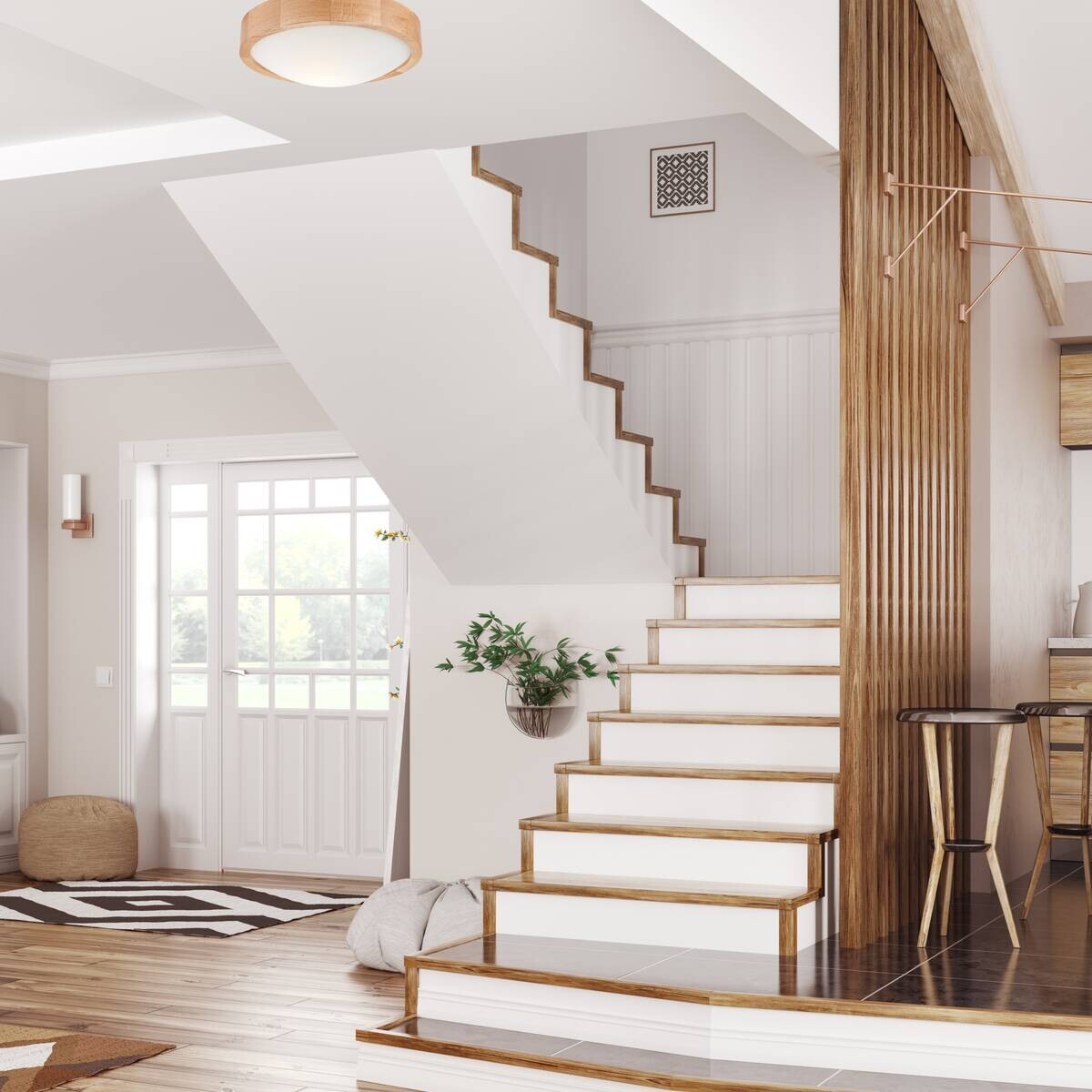 Lamkur Deckenleuchte Anello Eiche Glas Holz H/L: ca. 8x27 cm E27 1 Brennstellen