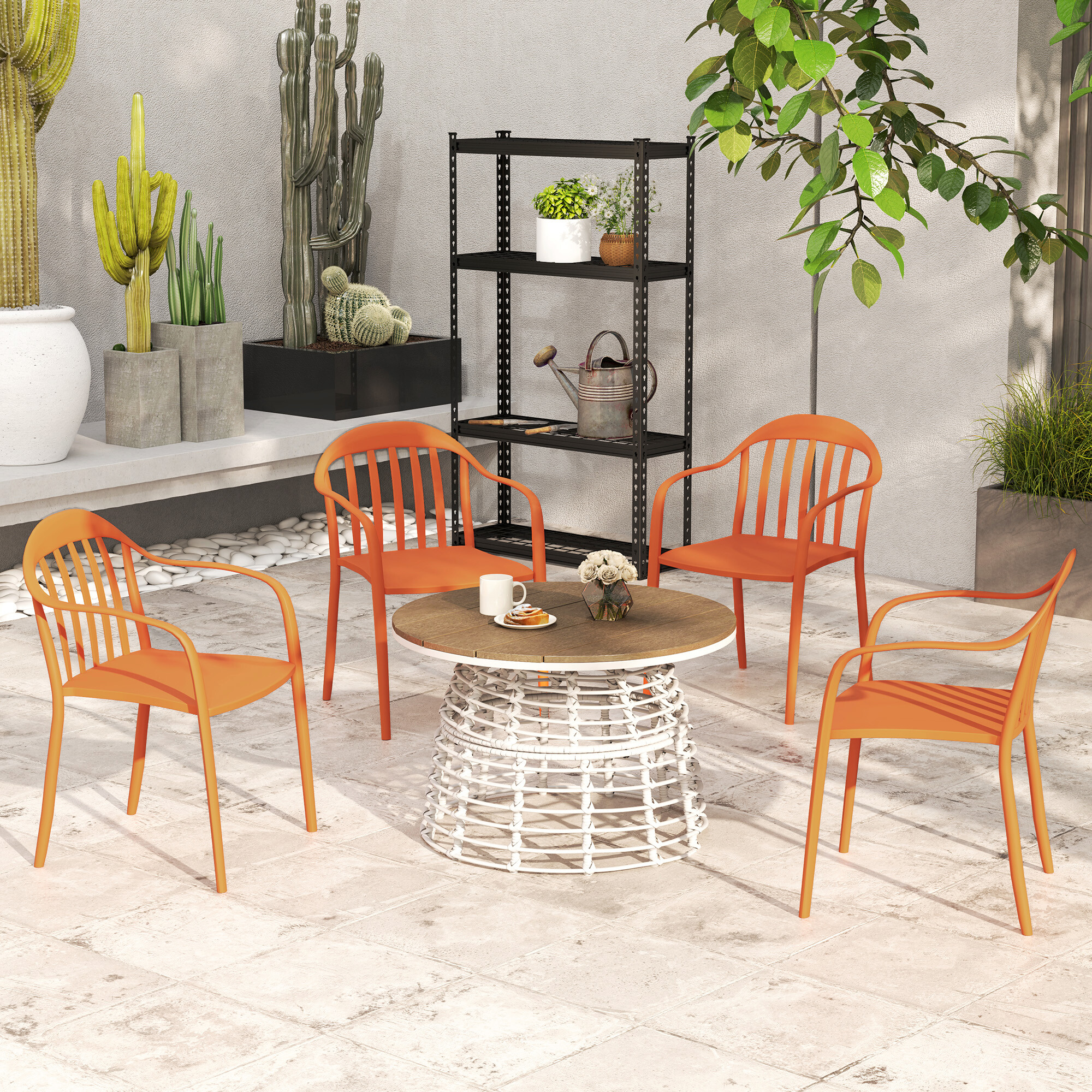 Outsunny Balkonstuhl 4er Set rot Metall B/H/L: ca. 54x78x57 cm