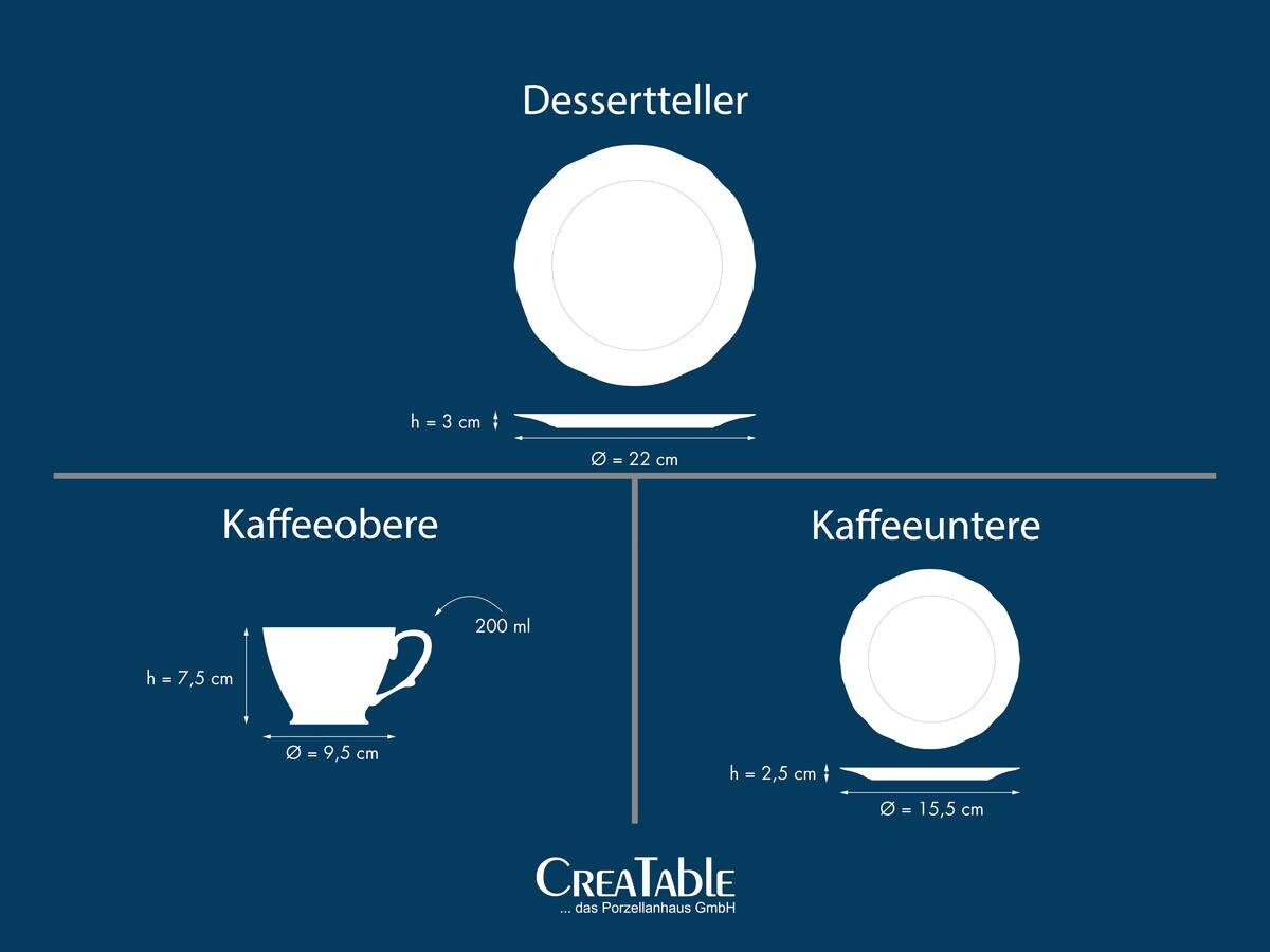 CreaTable Kaffeeservice Adelaide Blau blau Porzellan 12 tlg.