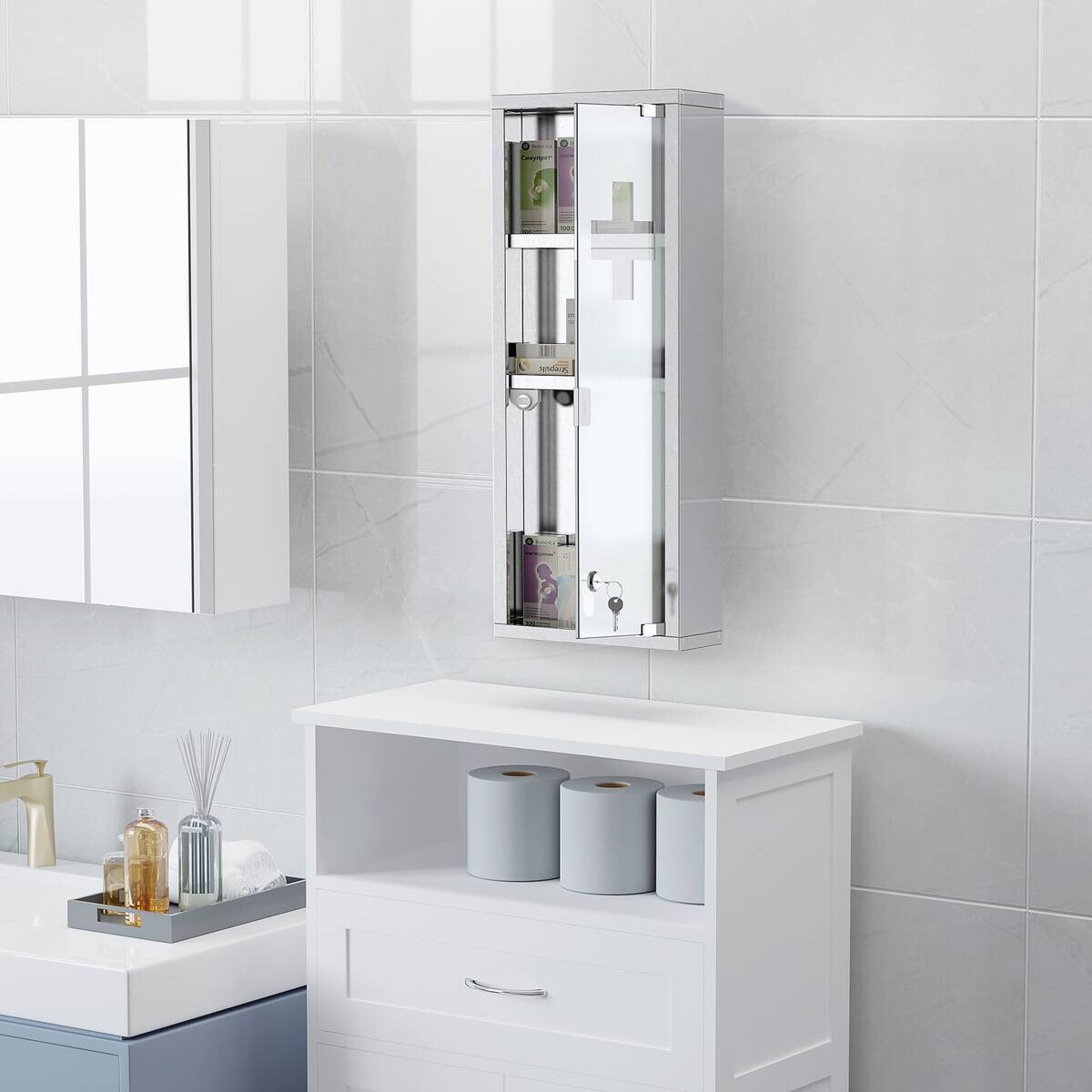 Medizinschrank silber Polypropylen B/H/L: ca. 12x20x58 cm