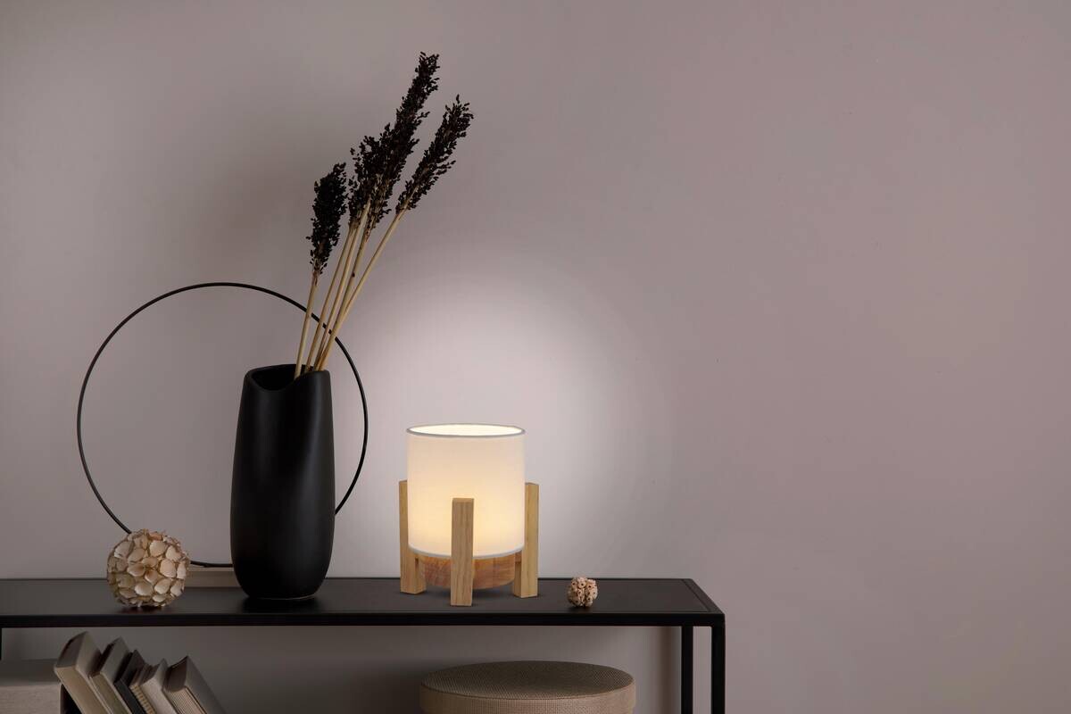 Näve Leuchten Tischleuchte 5305023 weiß Textil Holz B/H/T: ca. 16,2x19x16,2 cm null 1 Brennstellen