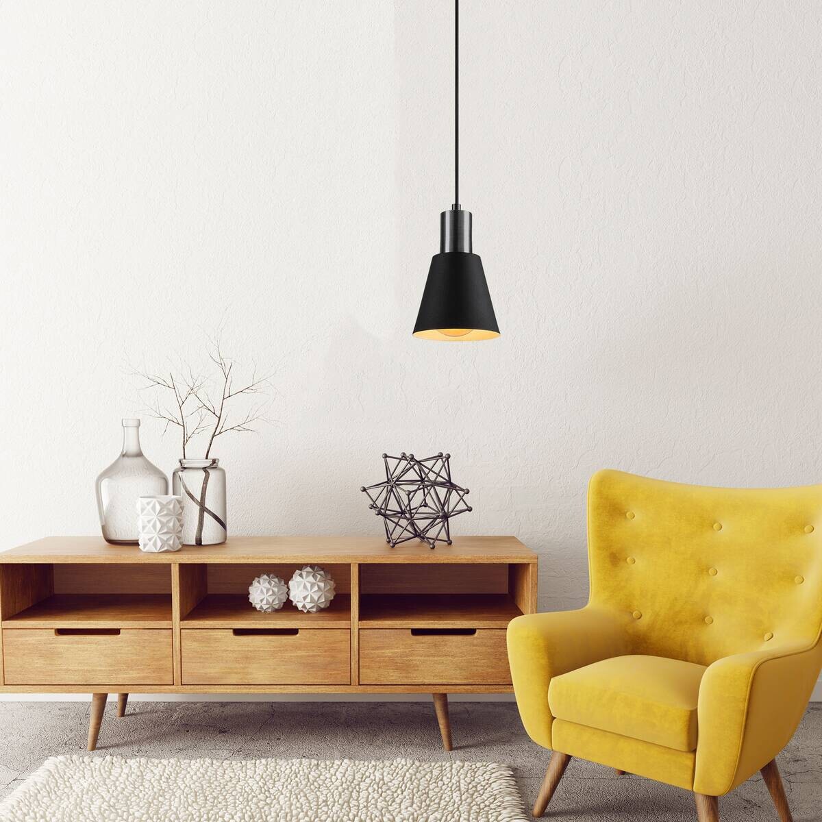 Opviq Pendelleuchte Kem schwarz nickel Eisen B/H/T/L/D: ca. 14x114x14x14x14 cm E27 1 Brennstellen