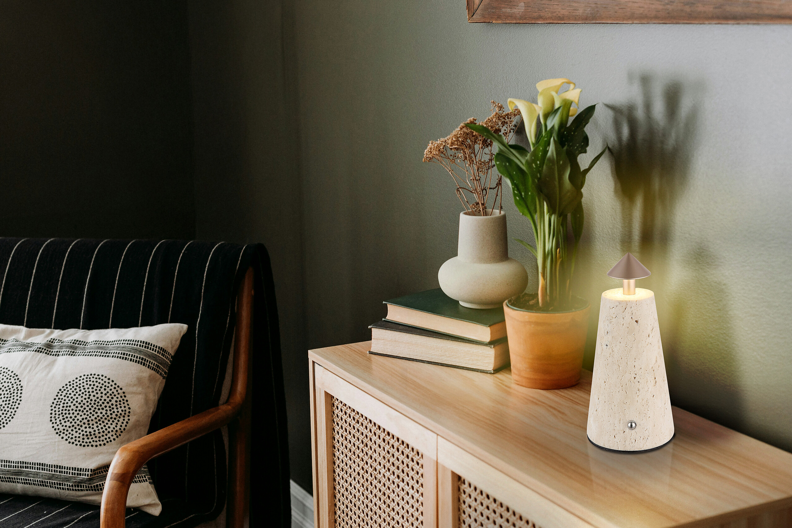 GLOBO LED-Tischleuchte Cappuccino grau schwarz Stein Metall Kunststoff H/D: ca. 19x9 cm 1 Brennstellen