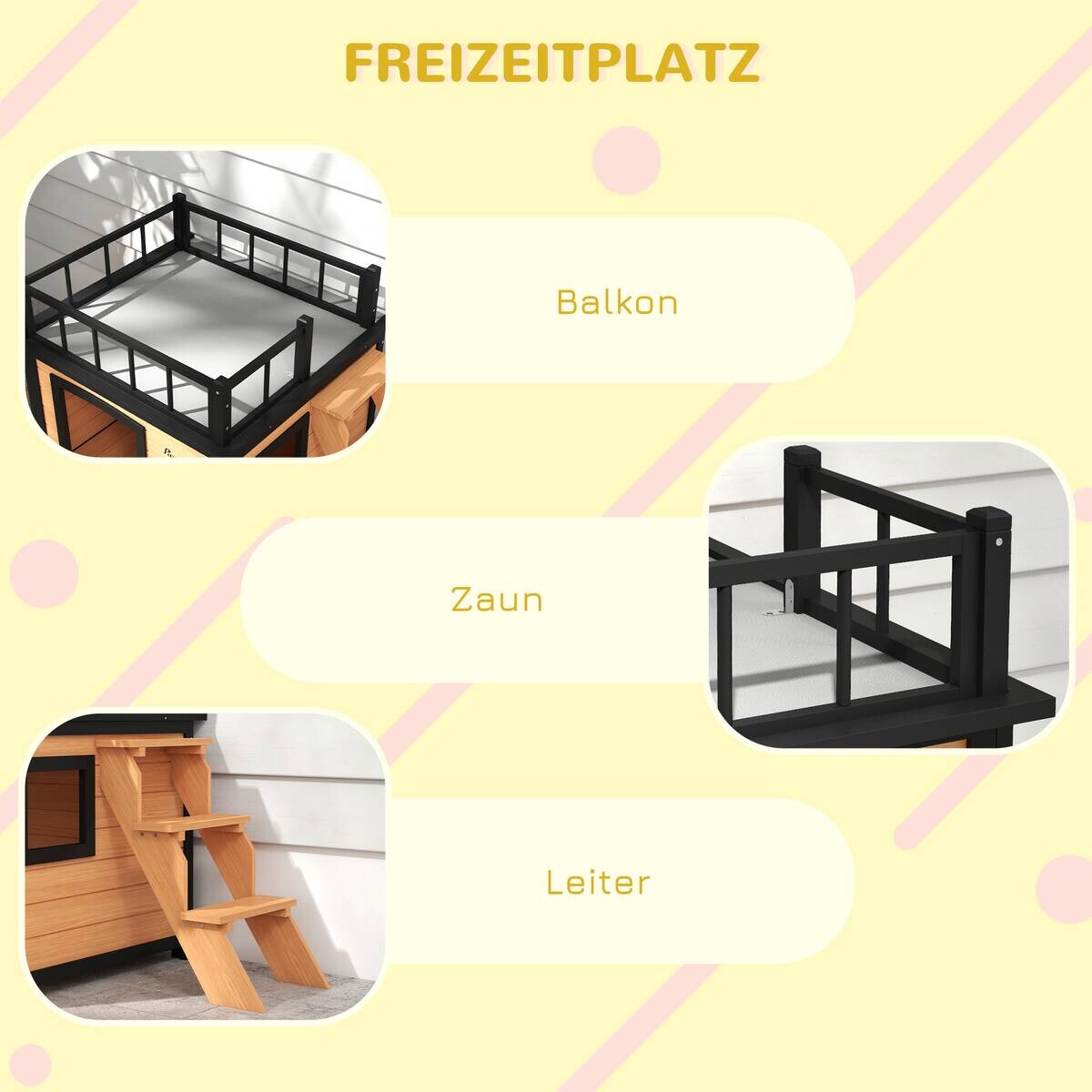 PawHut Hundehütte gelb Holz B/H/L: ca. 77x78x121 cm