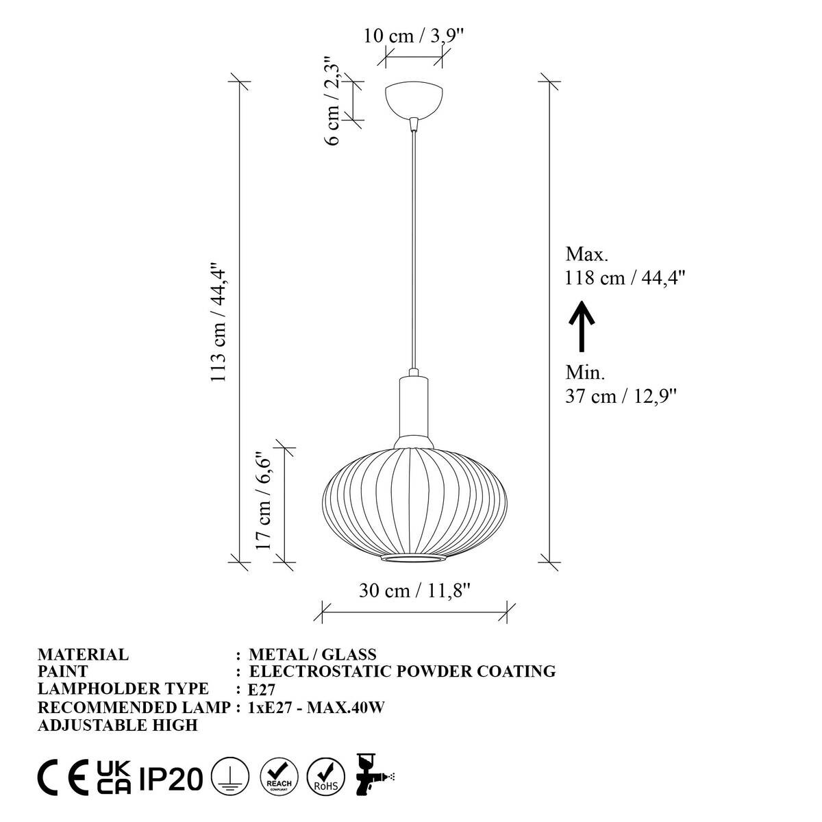 Opviq Pendelleuchte Asker-15181 gold Metall Glas B/H/T/L/D: ca. 30x118x30x30x30 cm E27 1 Brennstellen