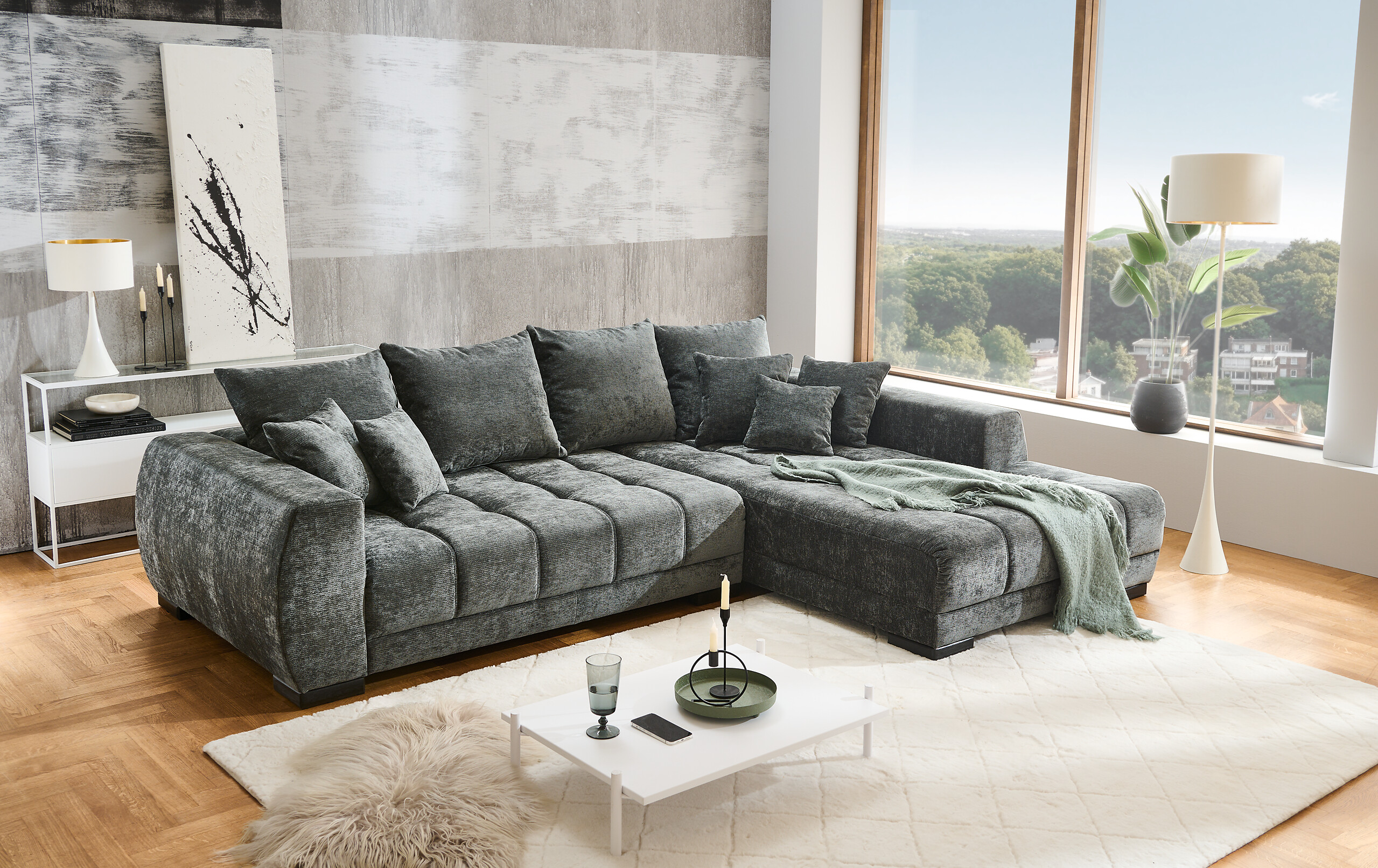 Ecksofa anthrazit Microfaser B/H/T: ca. 300x86x215 cm Ecksofa anthrazit Microfaser B/H/T: ca. 300x86x215 cm