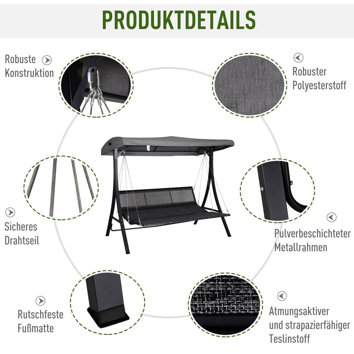 Outsunny Hollywoodschaukel grau Metall B/H/T: ca. 200x168x115 cm