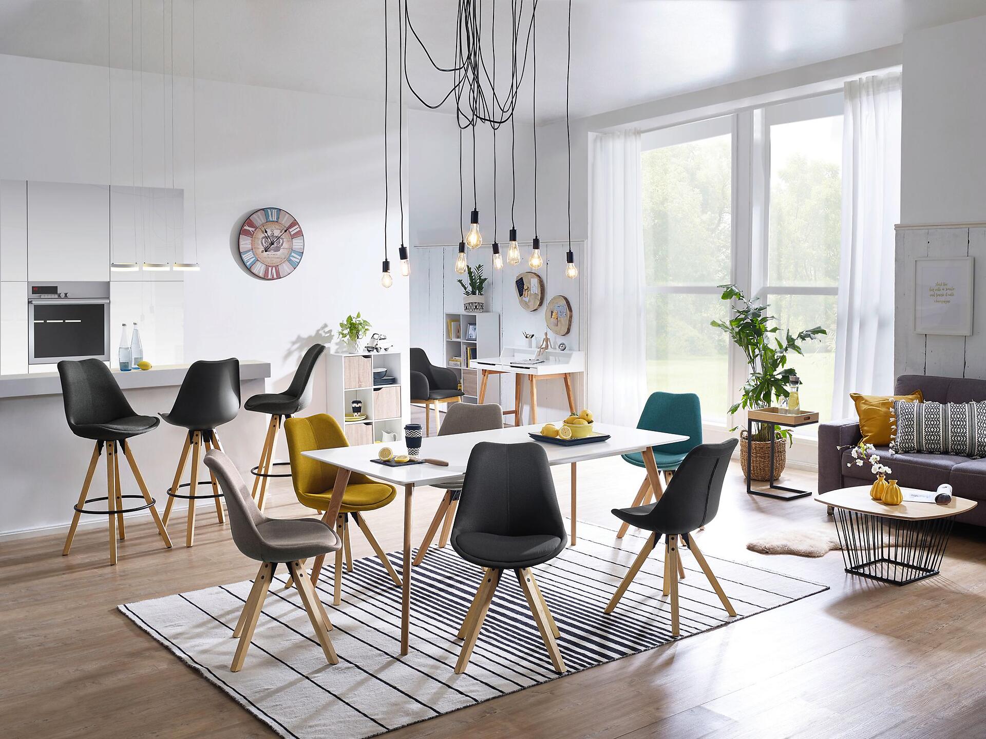 Stuhl 2er-Set grau natur Stoff Echtholz B/H/T: ca. 49x87x52 cm