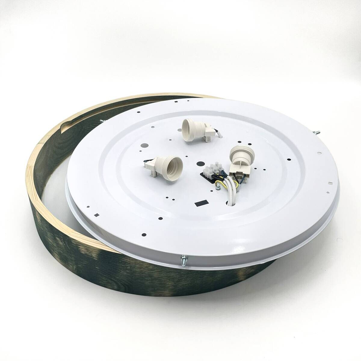 Lamkur Deckenleuchte hellbraun grün Glas Holz B/H/L: ca. 48x48x10 cm 3 Brennstellen