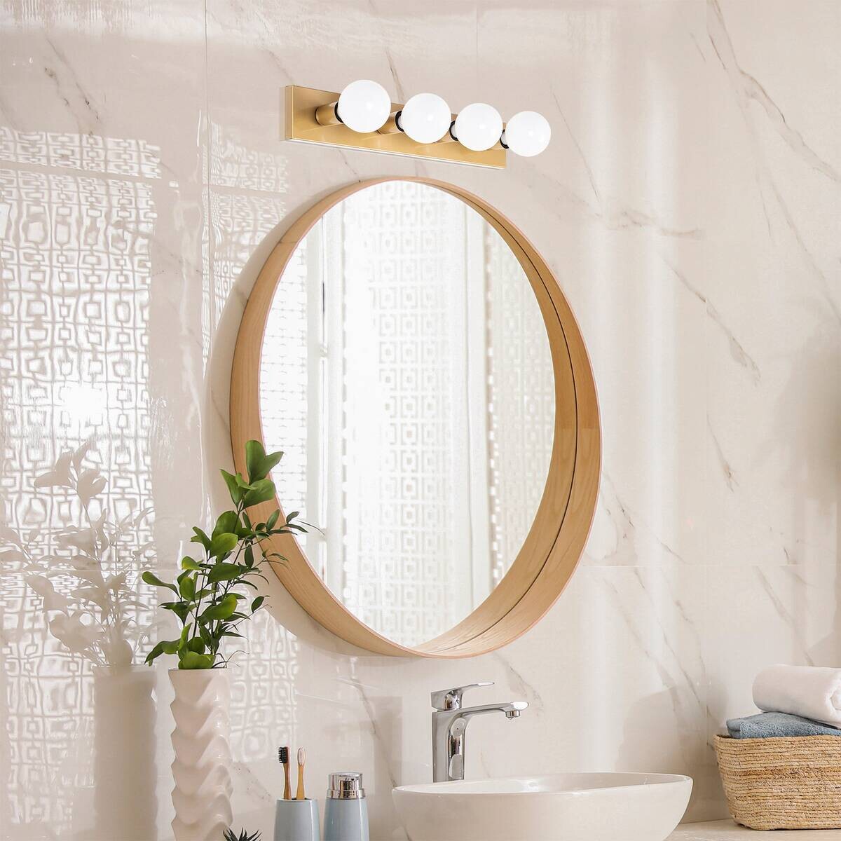 Opviq Wandleuchte gold Metall B/H/L: ca. 10x60x10 cm E27 4 Brennstellen