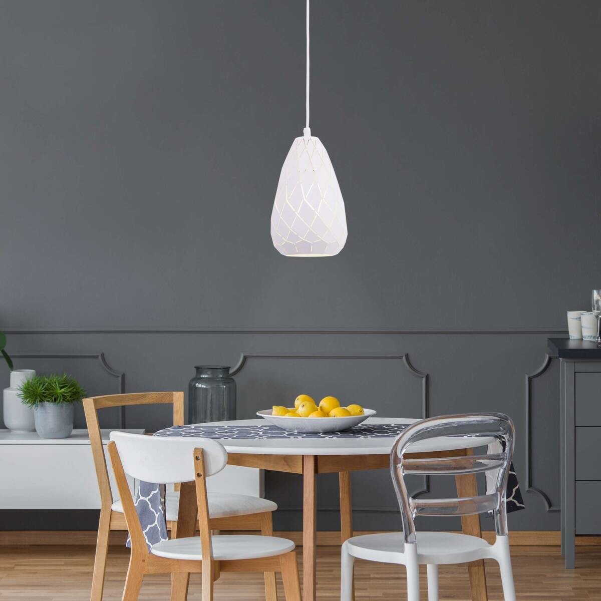 Näve Leuchten Pendelleuchte 6105523 weiß Kunststoff Metall B/H/T: ca. 15x123x15 cm E27 1 Brennstellen