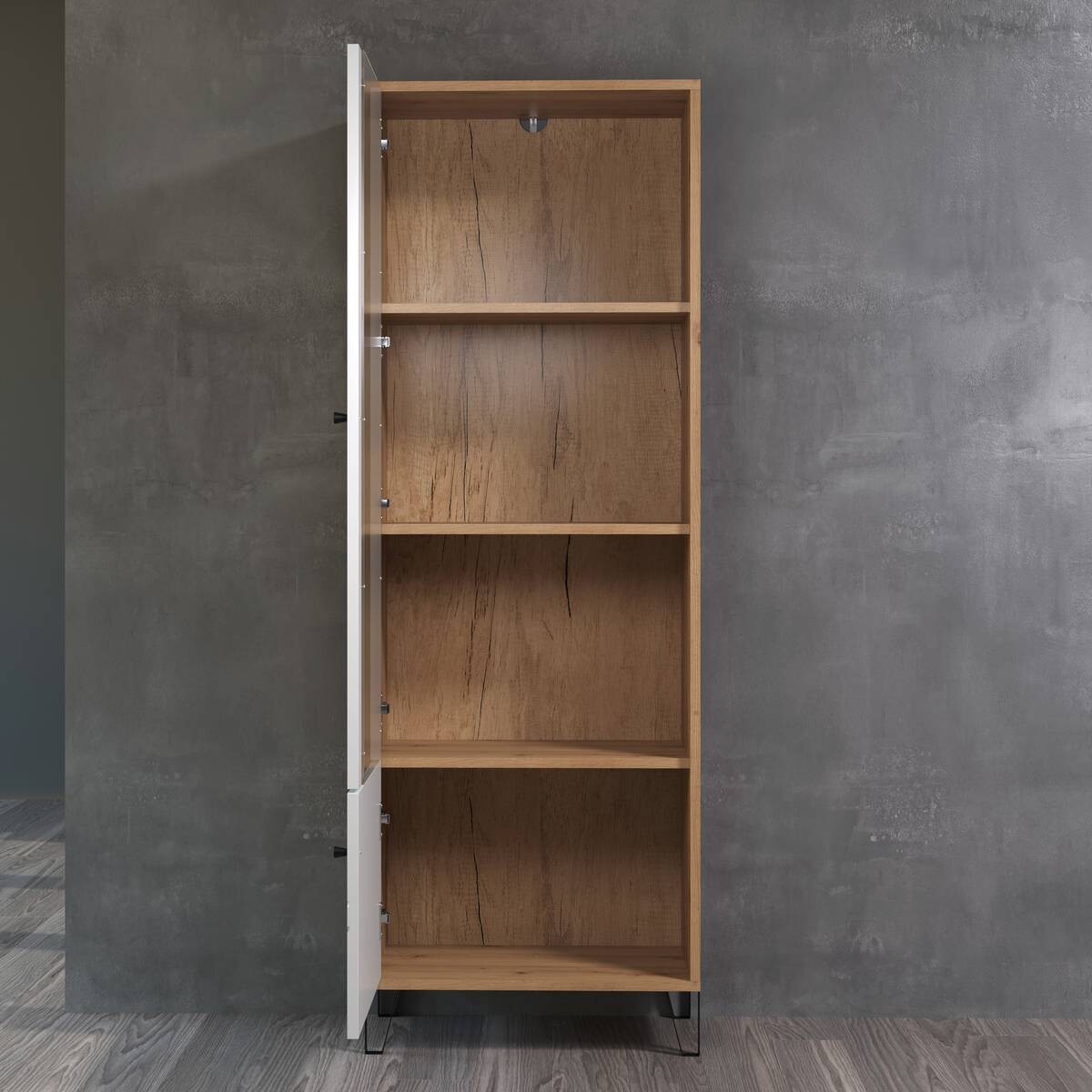 Vitrine Touch weiß matt Eiche Artisan Nachbildung B/H/T: ca. 63x172x40 cm