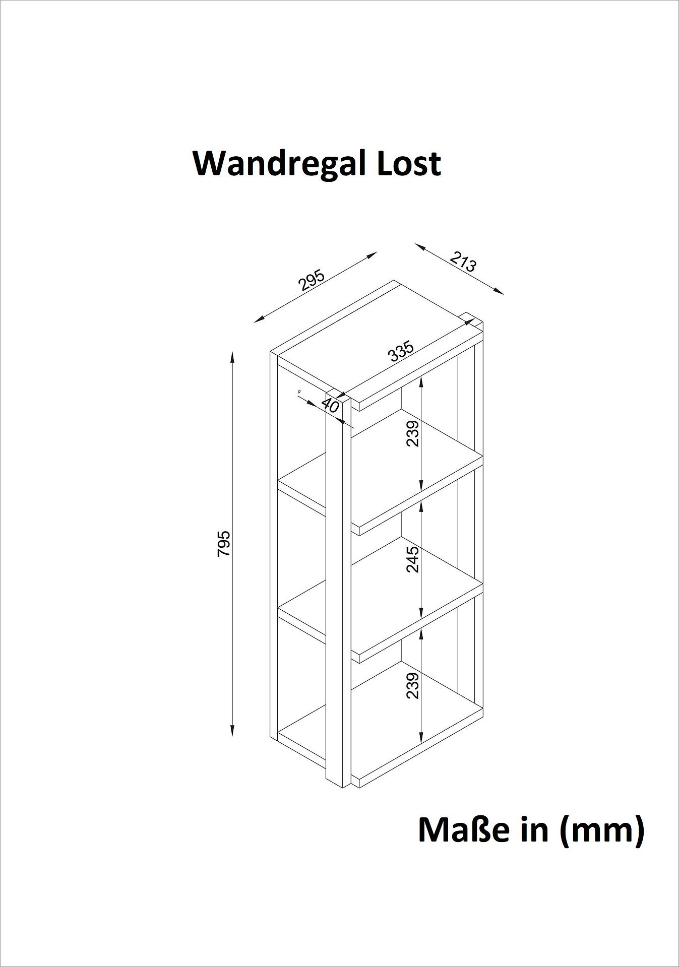 Wandregal Lost walnuss Nachbildung B/H/T: ca. 30x80x21 cm