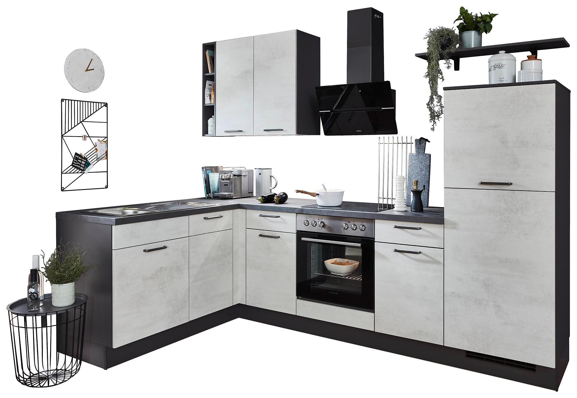 nobilia Winkelküche Riva Weißbeton Nachbildung B/T/L: ca. 275x60x175 cm