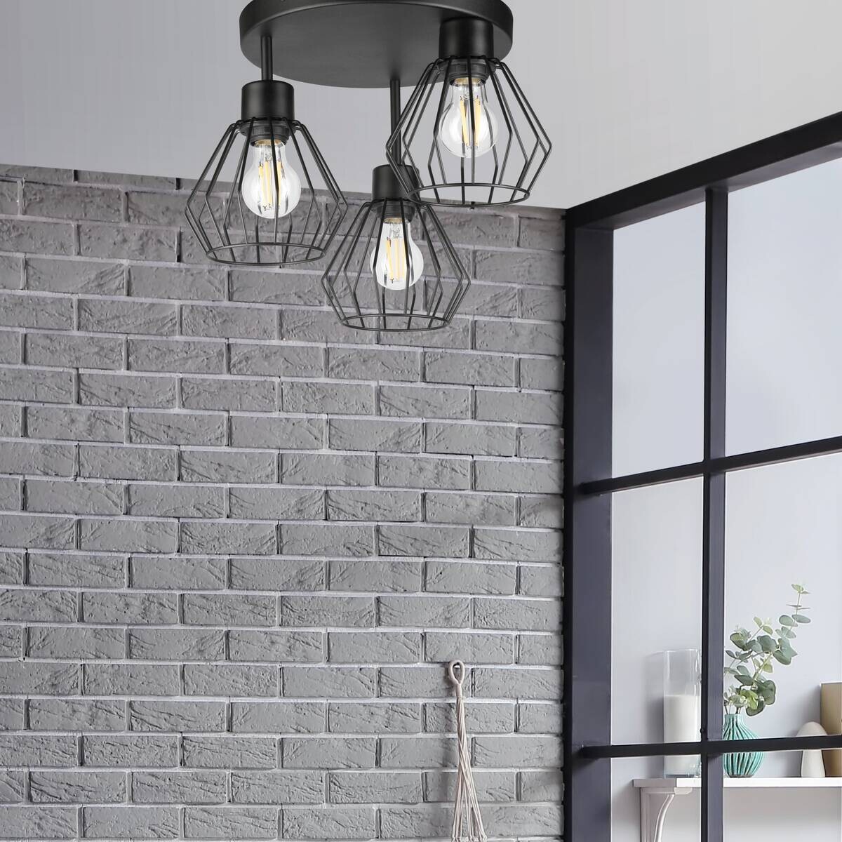 Lamkur Deckenleuchte Audrey schwarz Stahl Glas H/L: ca. 32x38 cm E27 3 Brennstellen