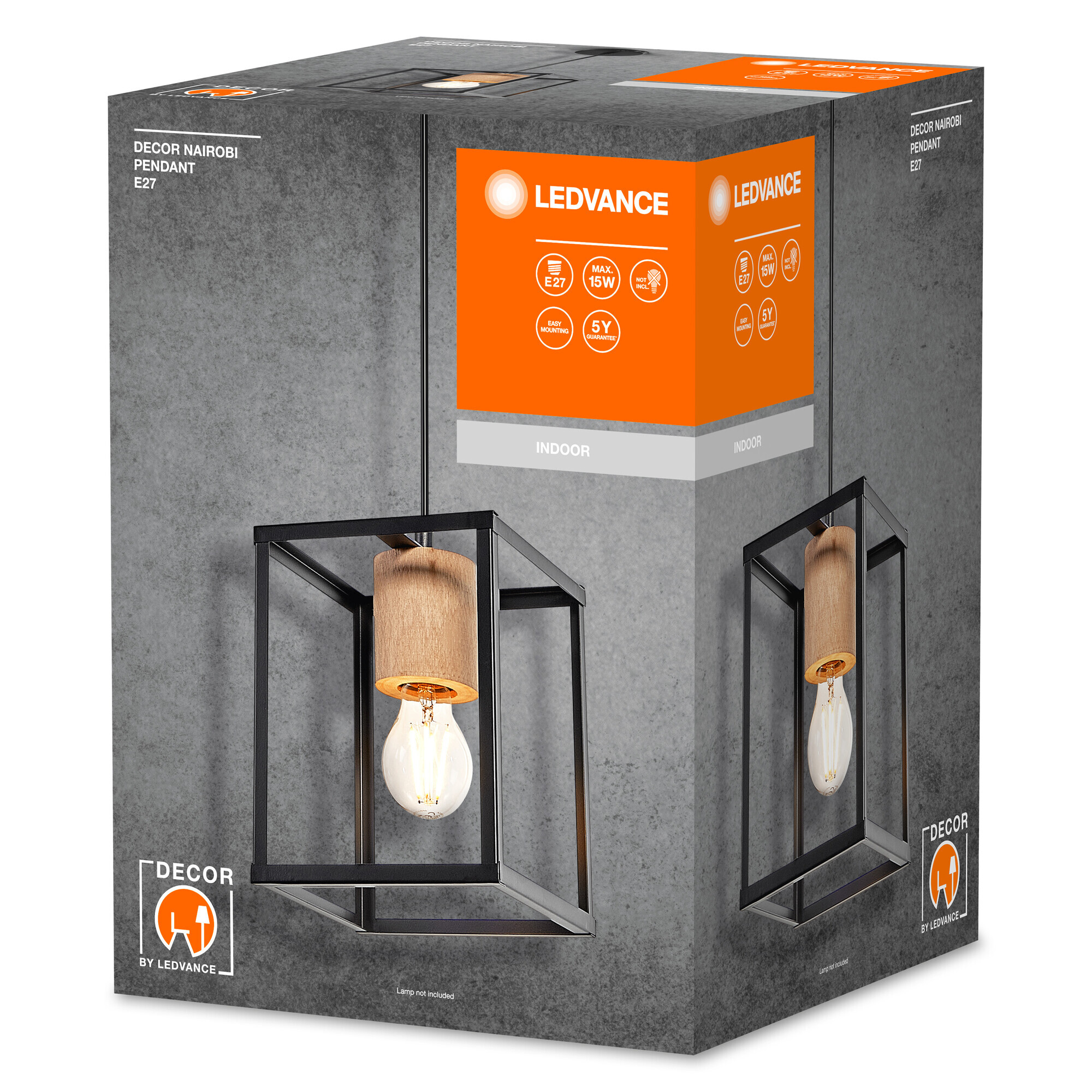 LEDVANCE Pendelleuchte Nairobi schwarz Metall Holz B/H/L: ca. 17x135x17 cm E27 1 Brennstellen