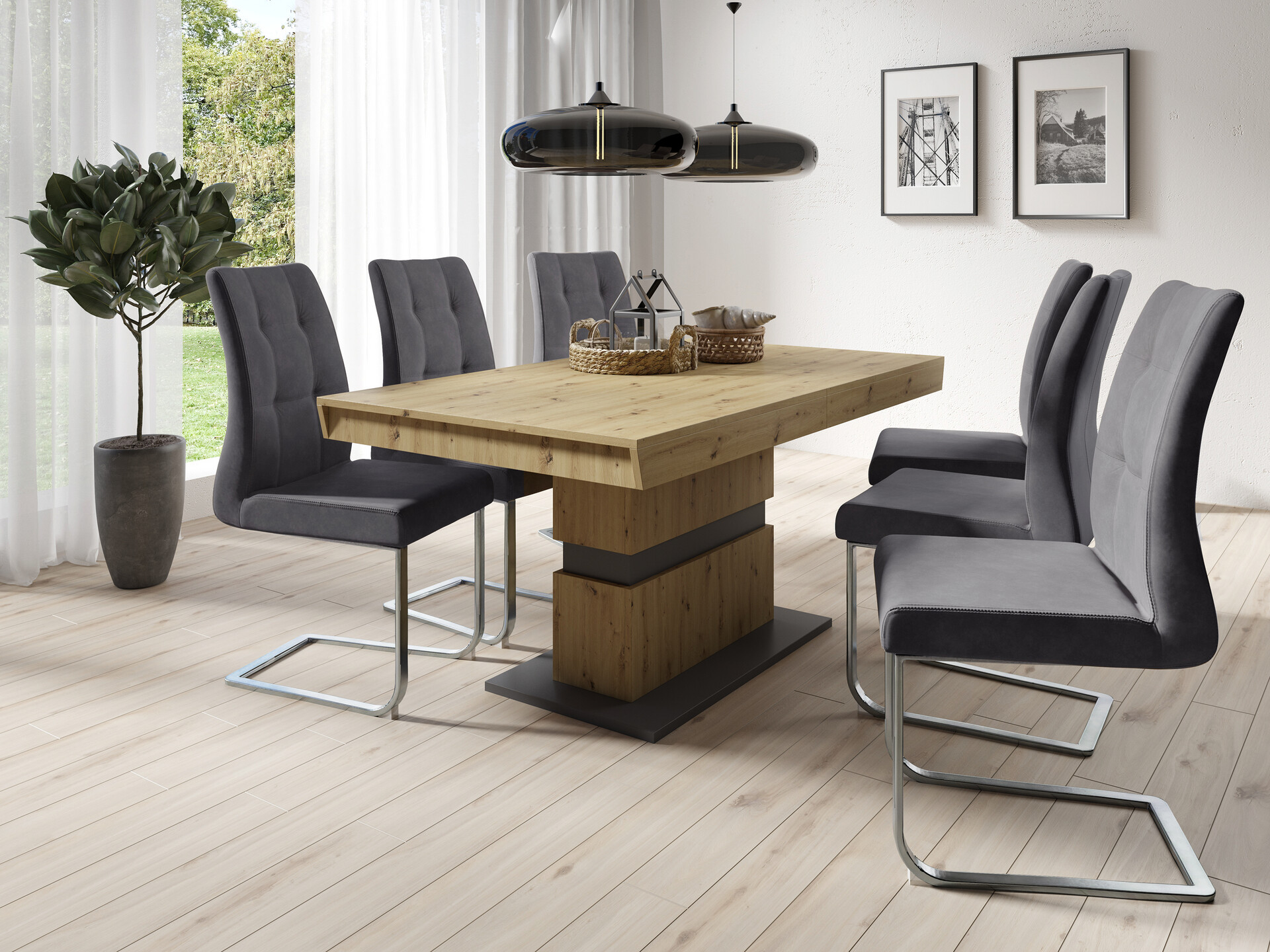 Schwingstuhl MARLEN-XXL  2er-Set anthrazit Vintage Chrom Stoff Metall B/H/T: ca. 72x96x80 cm