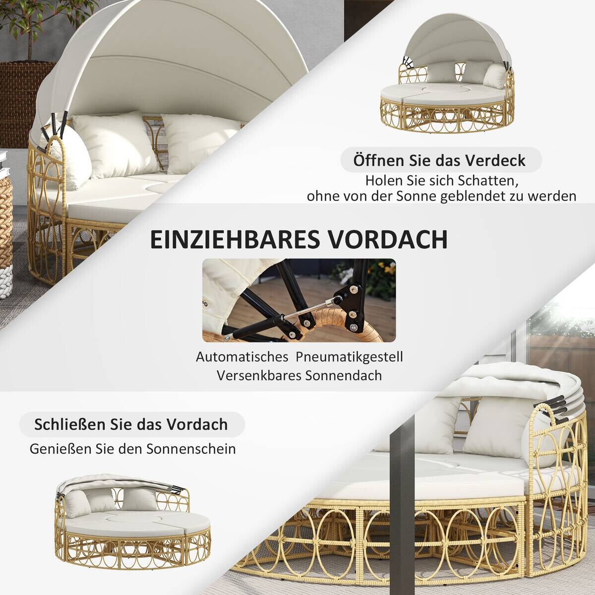 Outsunny Sonneninsel cremeweiß Edelstahl B/H/L: ca. 85x178x66,5 cm