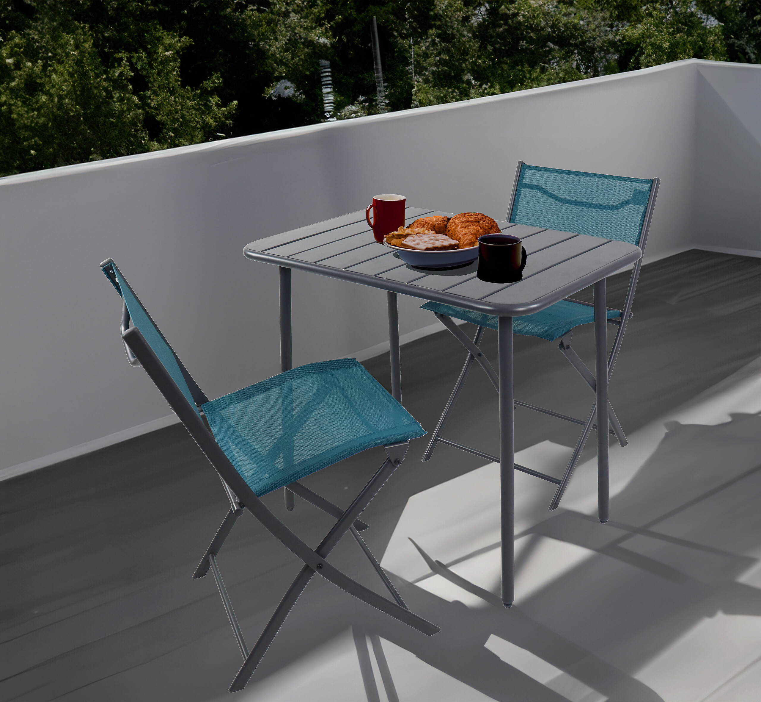 VCM Gartenstuhl 2er Set blau Stahl B/H/L: ca. 45x79x46 cm