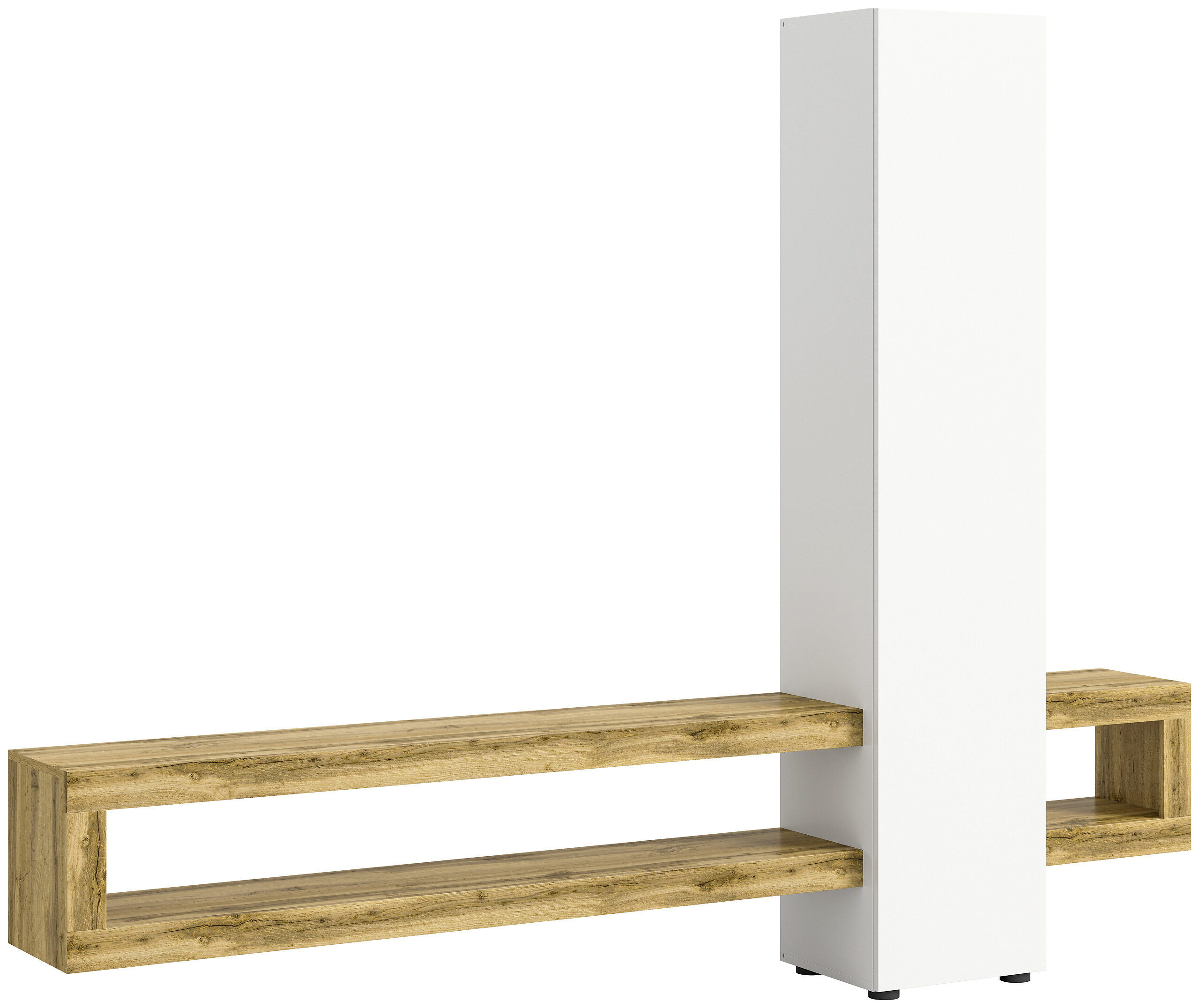 Wohnwand Samba weiß Eiche Wotan Nachbildung B/H/T: ca. 240x190x35 cm Wohnwand Samba weiß Eiche Wotan Nachbildung B/H/T: ca. 240x190x35 cm