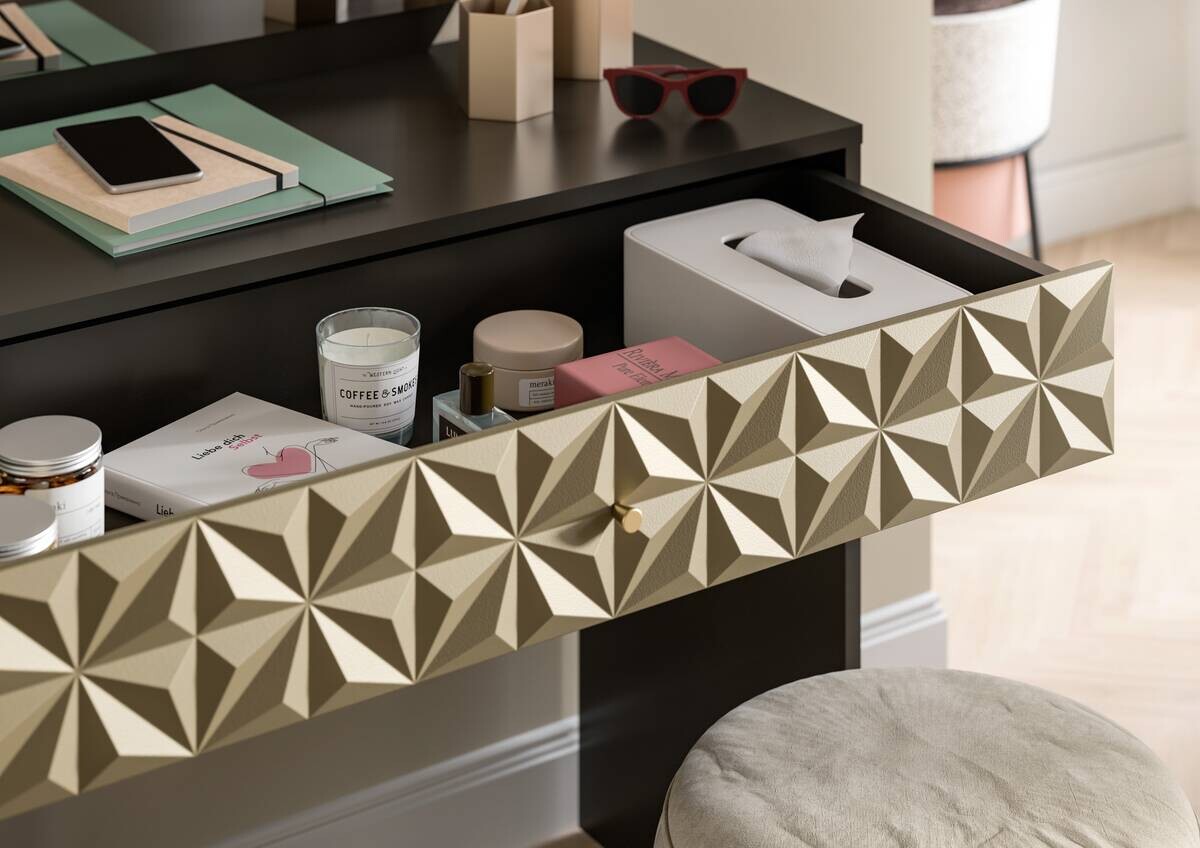 Schminktisch PRISMA schwarz gold Hochglanz Optik B/H/T: ca. 90x133x39 cm