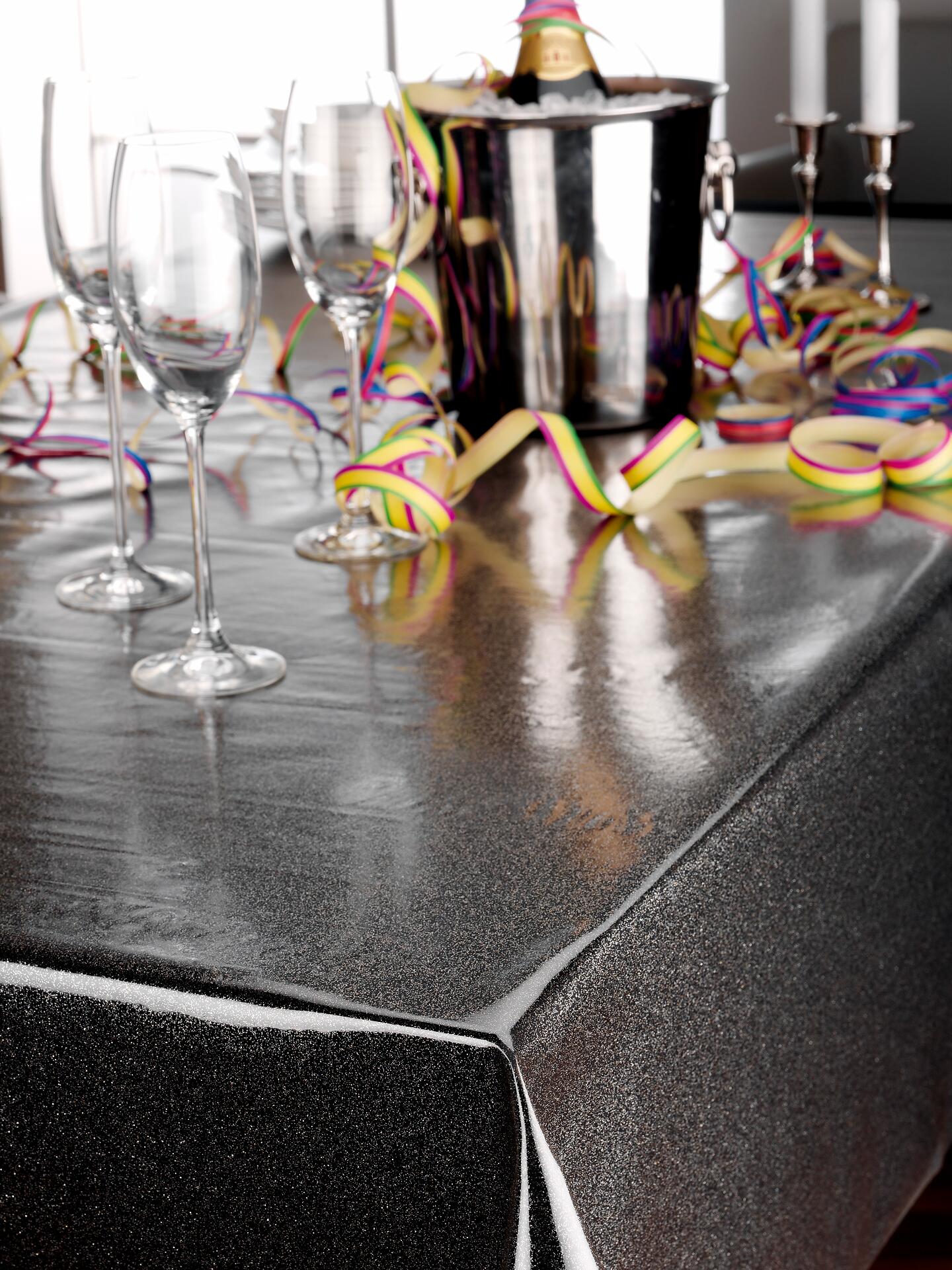 Abwaschbarer Tischbelag Glitter silber B: ca. 140 cm