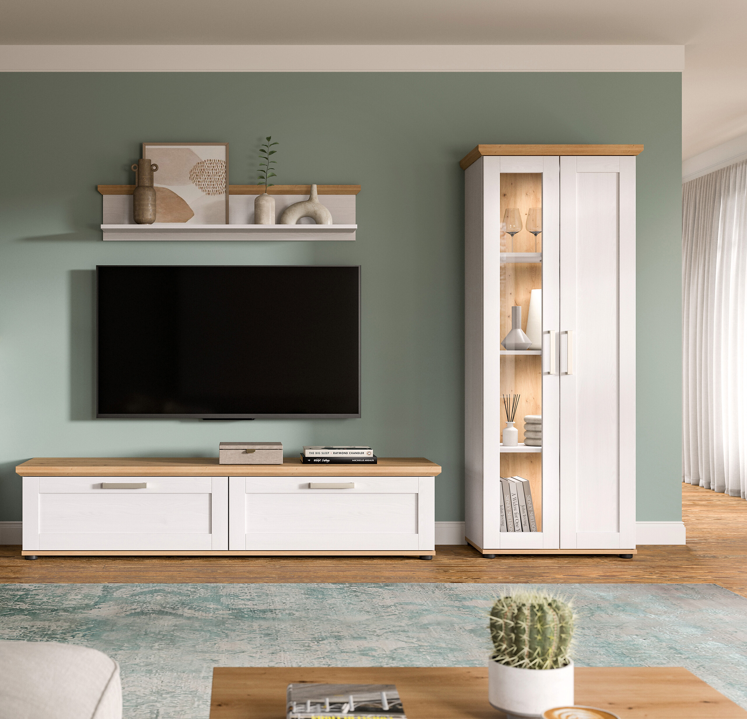 Wohnwand VERONA Lärche Nachbildung Eiche Nachbildung B/H/T: ca. 240x161x40 cm