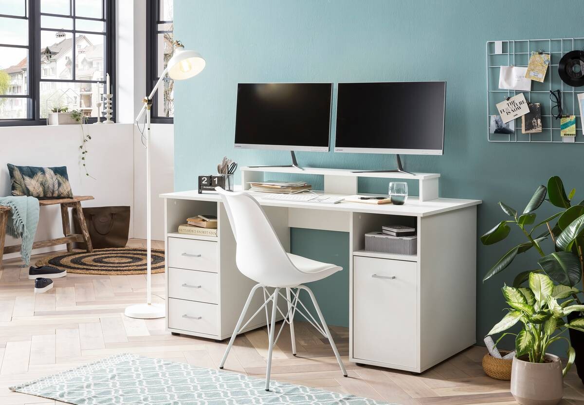 Monitoraufsatz Niels weiß perlweiß Optik B/H/T: ca. 55x12,7x20 cm