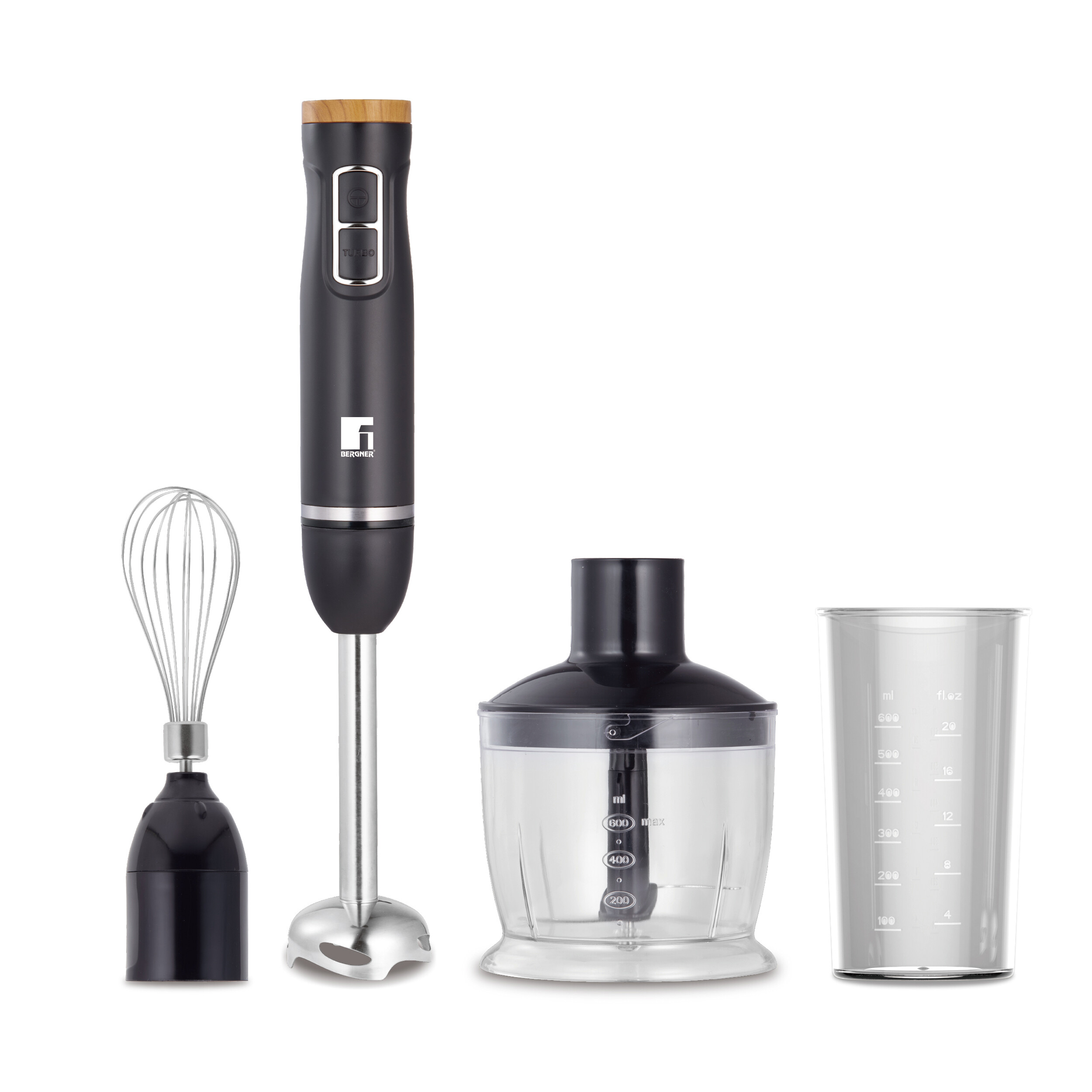 BERGNER Stabmixer-Set schwarz silber Edelstahl B/H/L: ca. 14,2x23,2x24,5 cm BERGNER Stabmixer-Set schwarz silber Edelstahl B/H/L: ca. 14,2x23,2x24,5 cm