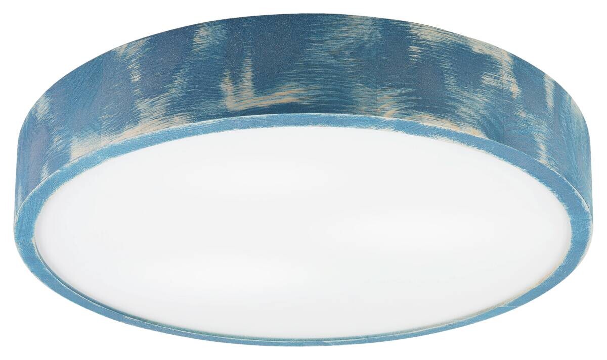 Lamkur Deckenleuchte hellbraun blau Holz Glas B/H/L: ca. 48x48x10 cm 3 Brennstellen