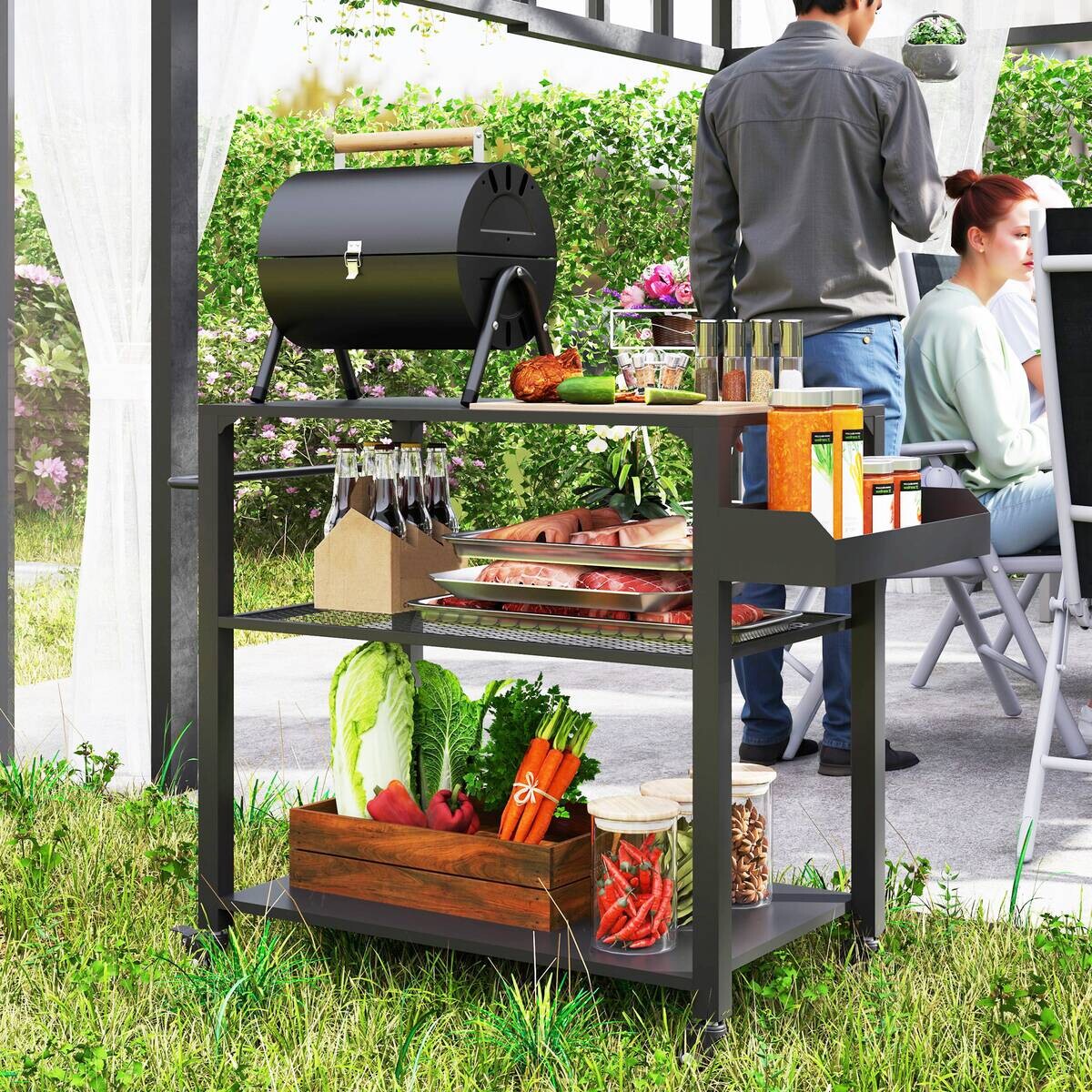Outsunny Grillwagen Metall B/H/L: ca. 50x79x105 cm