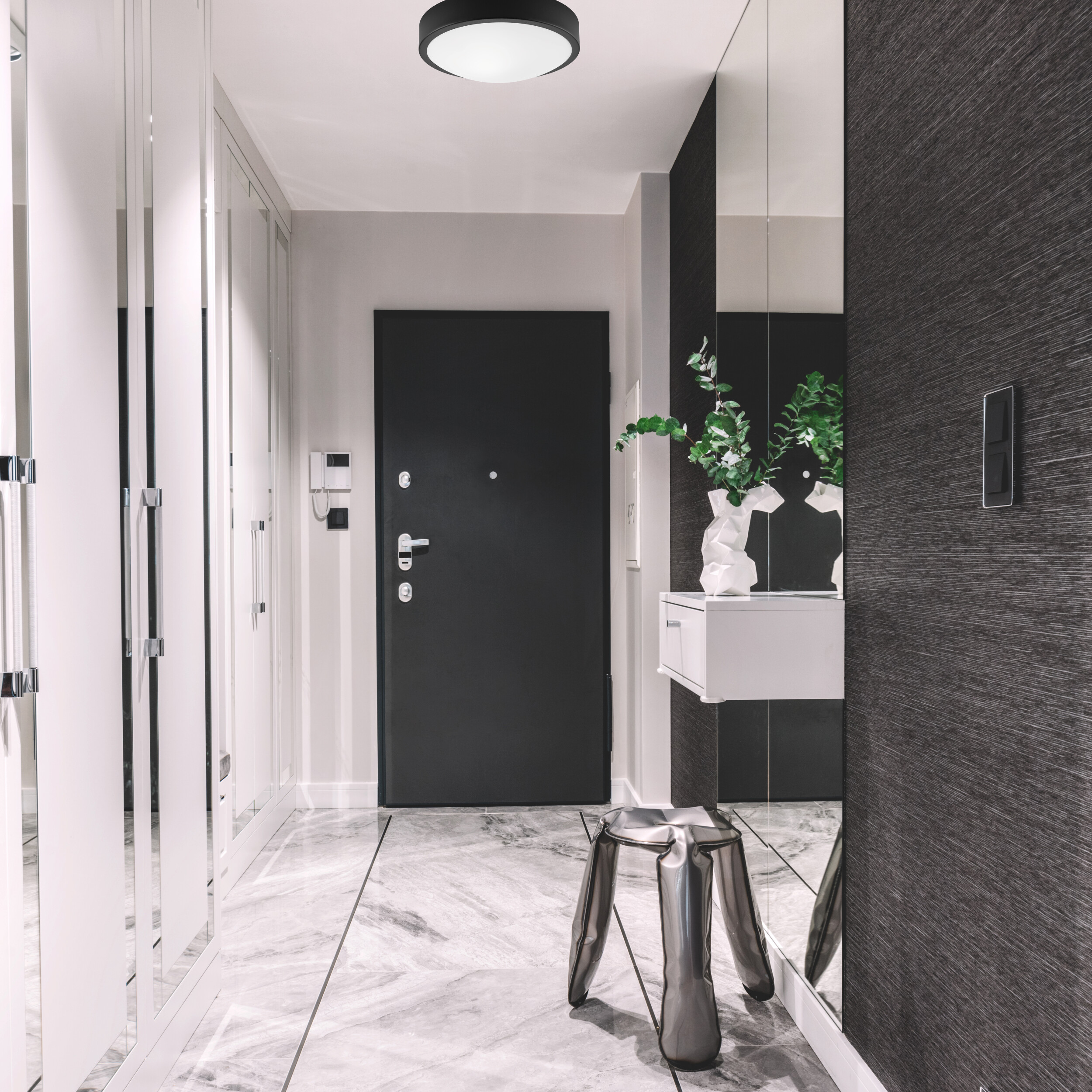 Lamkur Deckenleuchte schwarz Stahl Glas B/H/L: ca. 27x8x27 cm E27 1 Brennstellen