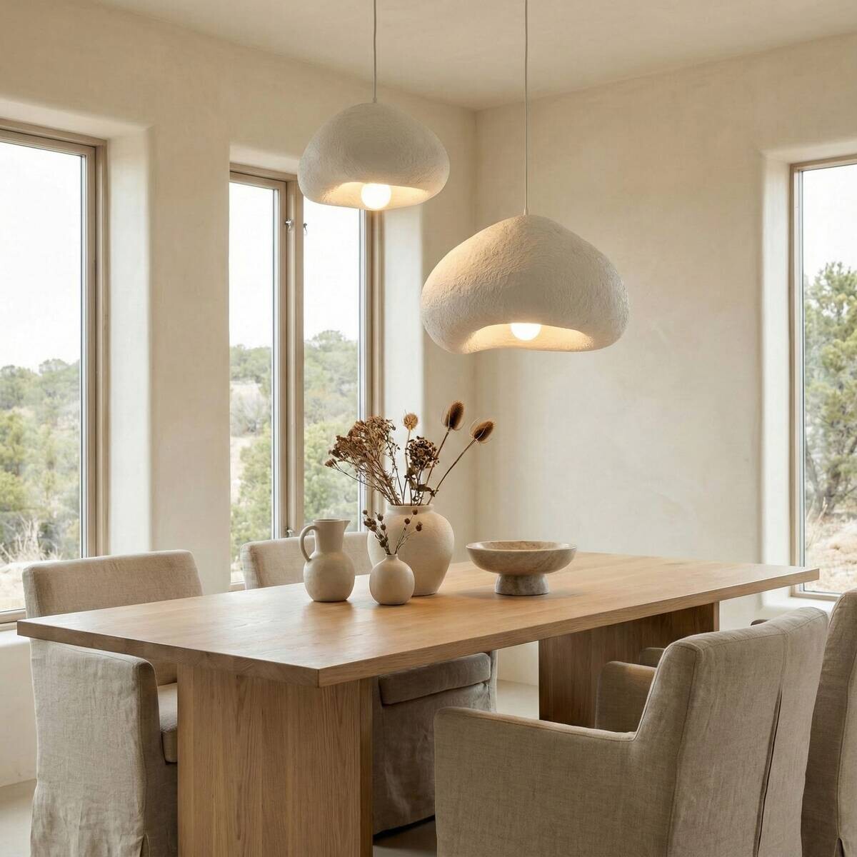 Opviq Pendelleuchte weiß Metall Fiberglas B/T/L: ca. 70x70x70 cm E27 2 Brennstellen