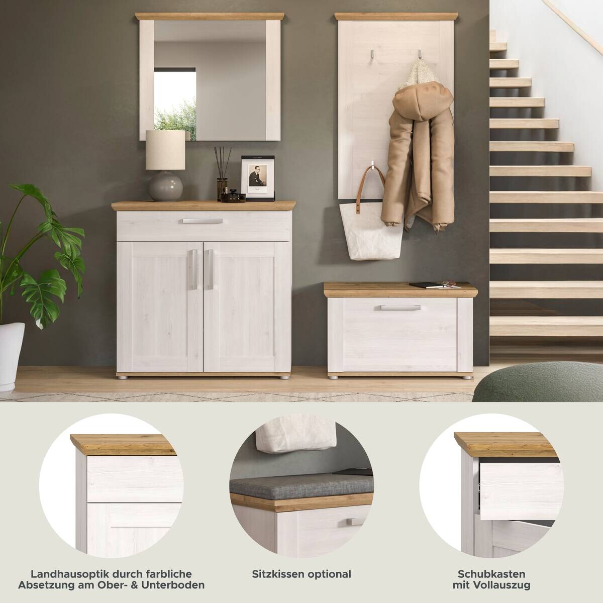 Garderobe Verona Sibiu Lärche Nachbildung Eiche Artisan Nachbildung B/H/T: ca. 190x196x39 cm