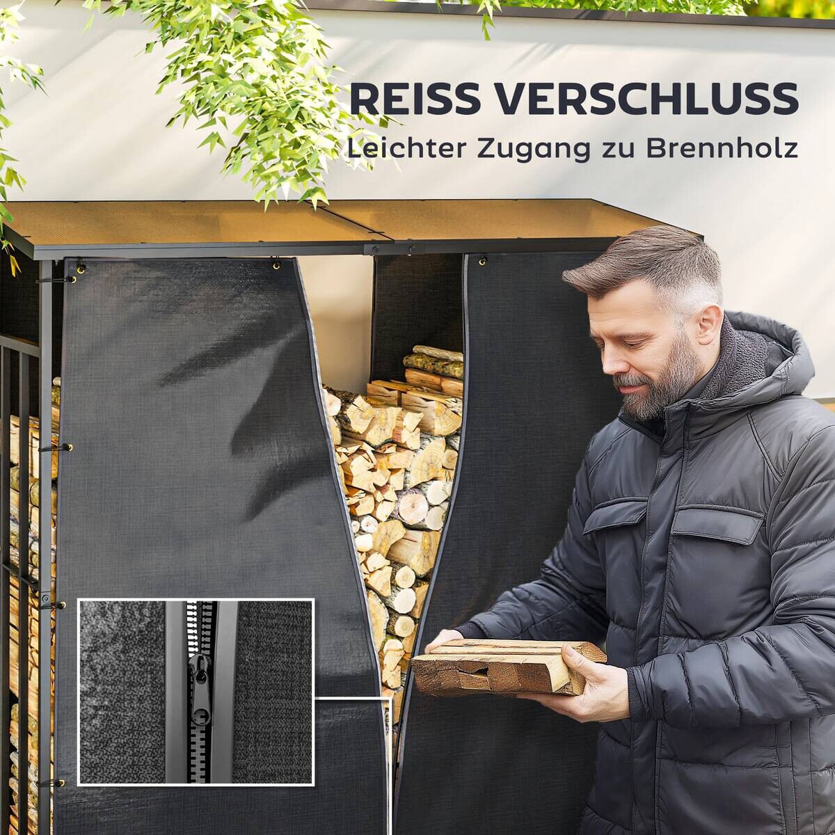 Outsunny Kaminholzregal Abdeckung schwarz Polyester B/H/L: ca. 1x173x174 cm