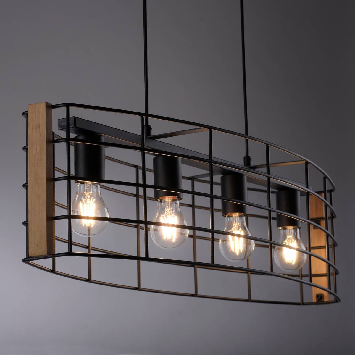 Just Light Pendelleuchte DRAIN 15253-18 schwarz kiefer Metall Holz B/H/T: ca. 83x150x26 cm E27 4 Brennstellen