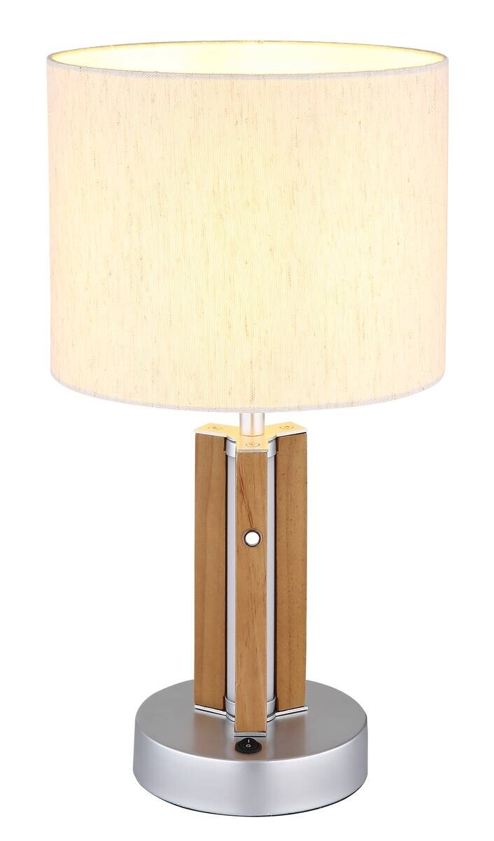 GLOBO Tischleuchte TAUGUS 51730246 natur Opal braun Metall Textil H/D: ca. 45x25 cm E27 2 Brennstellen