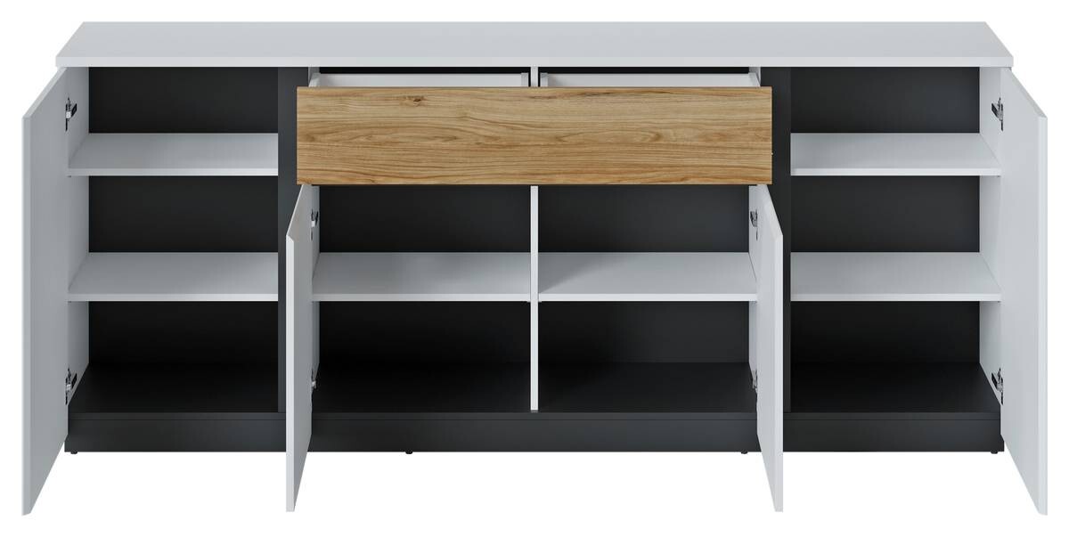 Sideboard Novena weiß Eiche Catania Nachbildung schwarz matt B/H/T: ca. 209x87x40 cm