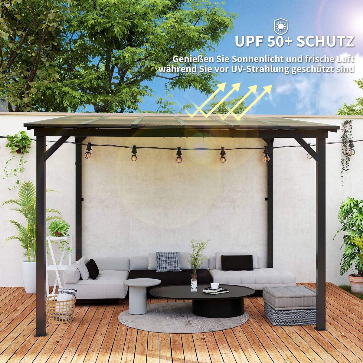 Outsunny Pergola dunkelgrau Metall B/H/L: ca. 294x258x306 cm