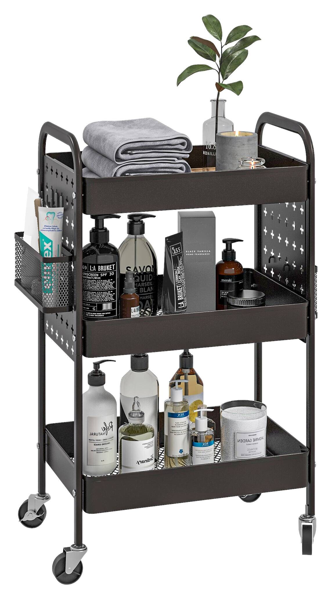 HOMCOM Küchenwagen schwarz Edelstahl B/H/L: ca. 30,5x53,5x75 cm