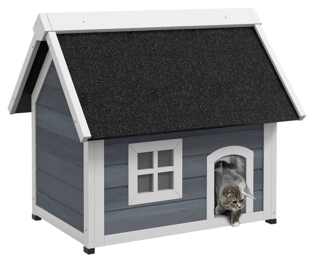 PawHut Katzenhaus grau Holz B/H/L: ca. 57,5x68x77 cm